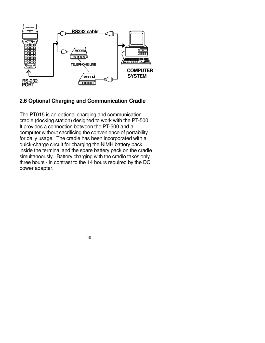 Unitech PT-500 manual Optional Charging and Communication Cradle 