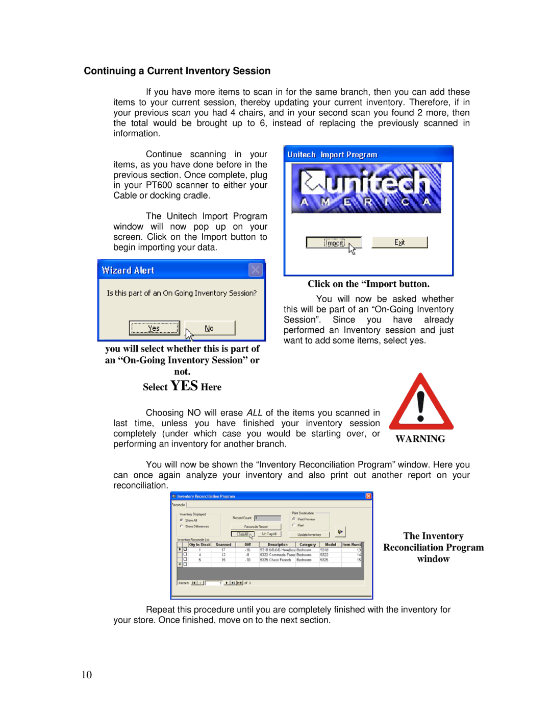 Unitech PT600/630 manual Continuing a Current Inventory Session 