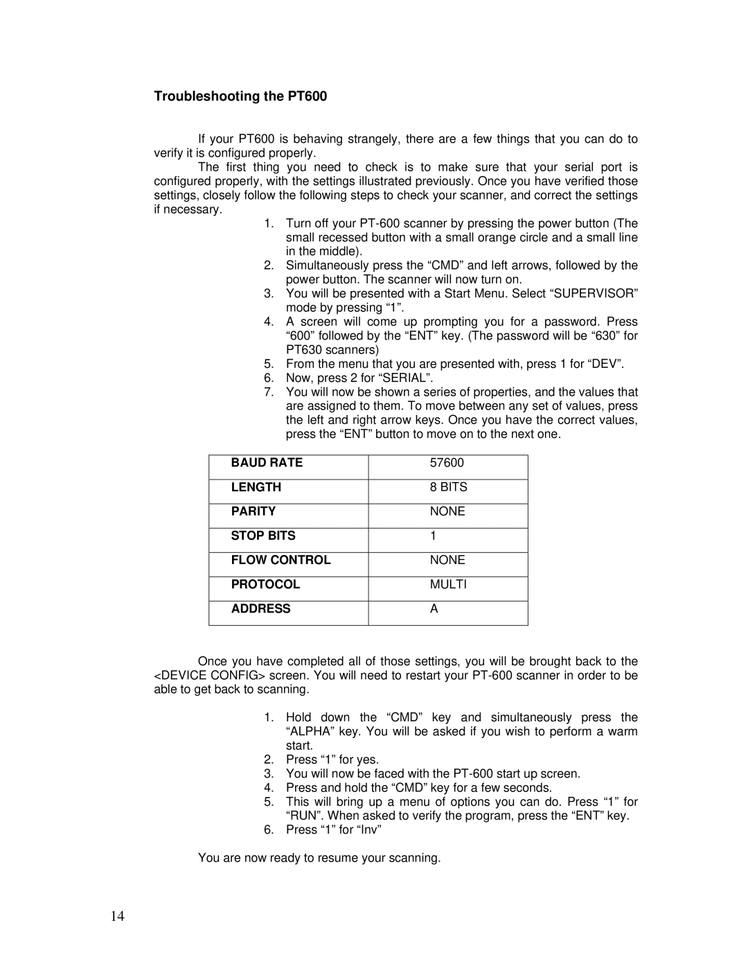 Unitech PT600/630 manual Troubleshooting the PT600 