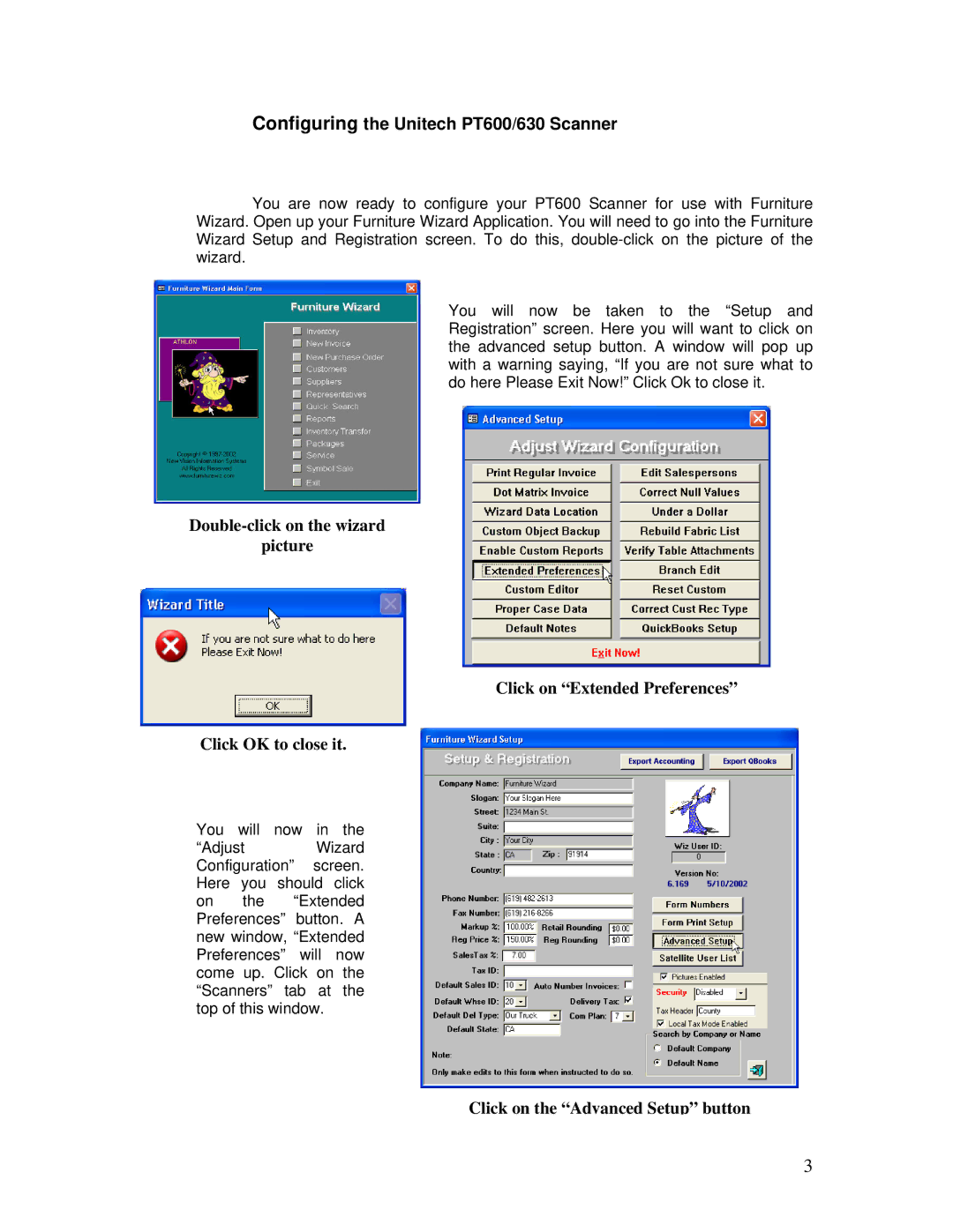 Unitech manual Configuring the Unitech PT600/630 Scanner, Click on the Advanced Setup button 