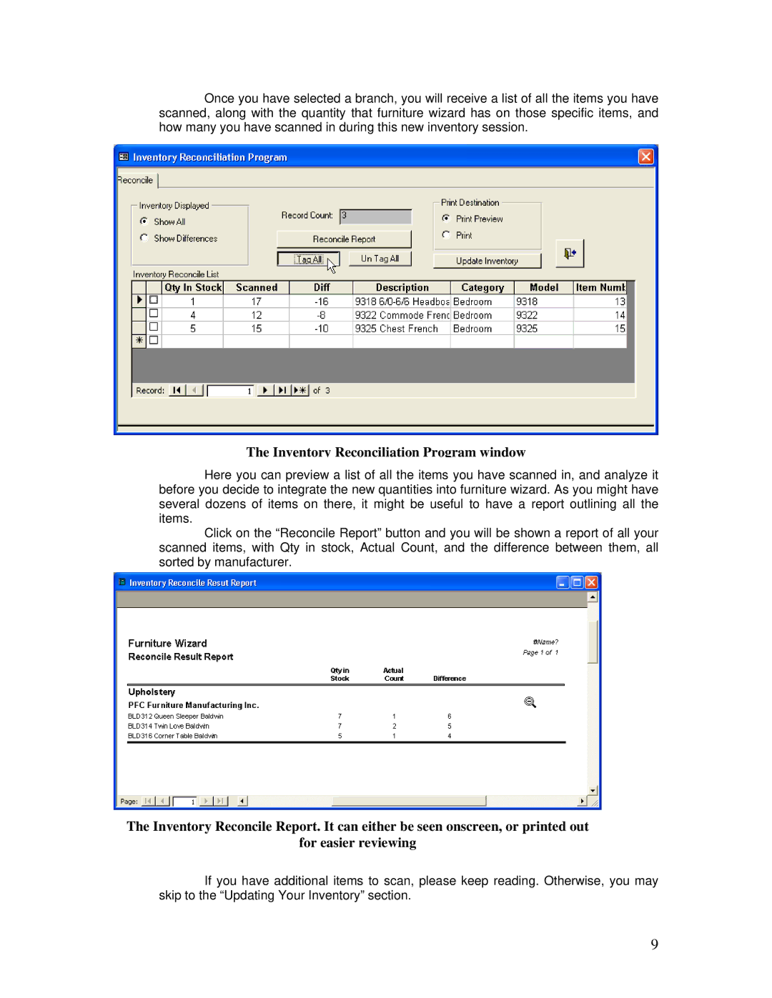 Unitech PT600/630 manual Inventory Reconciliation Program window 