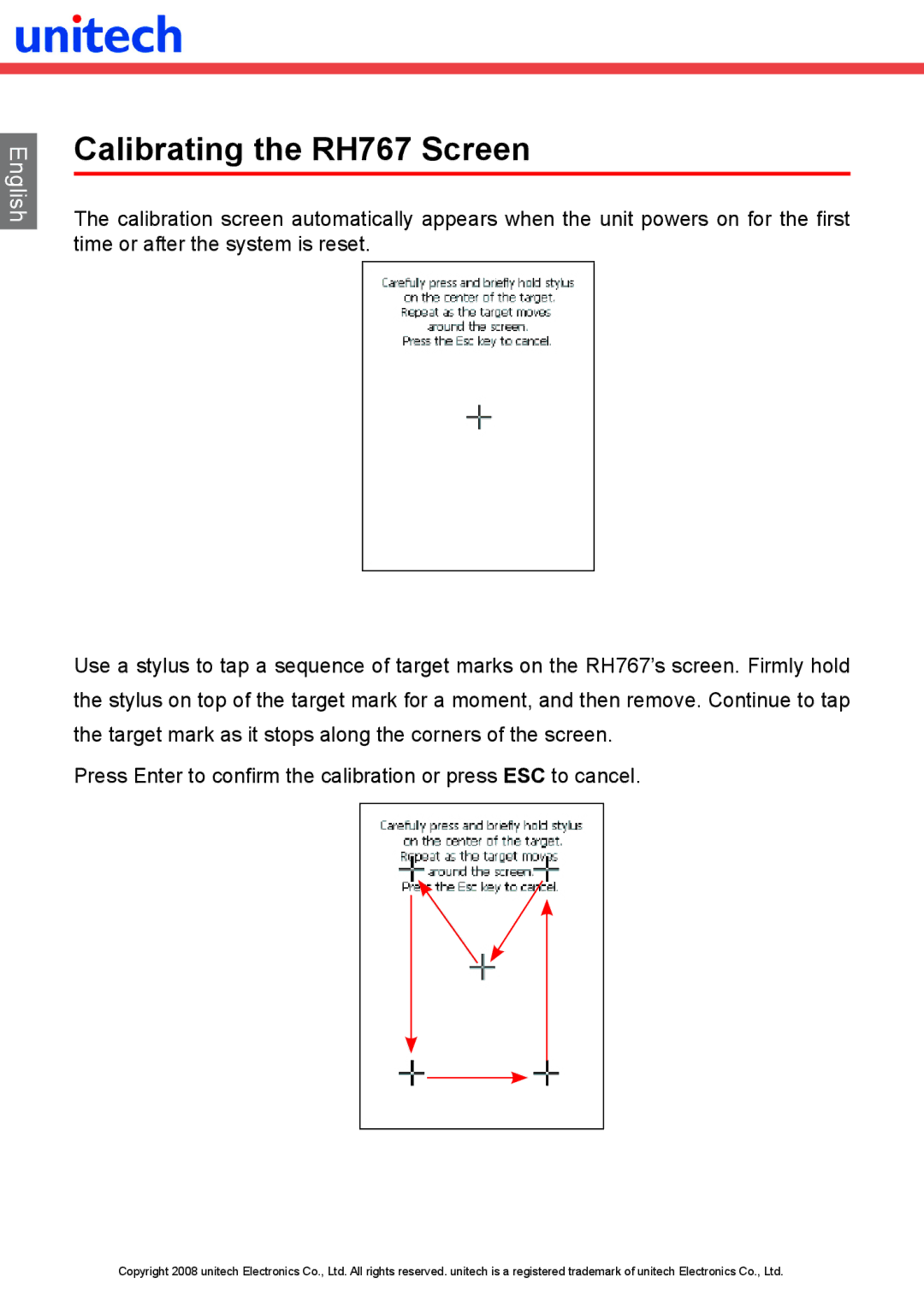 Unitech manual Calibrating the RH767 Screen 