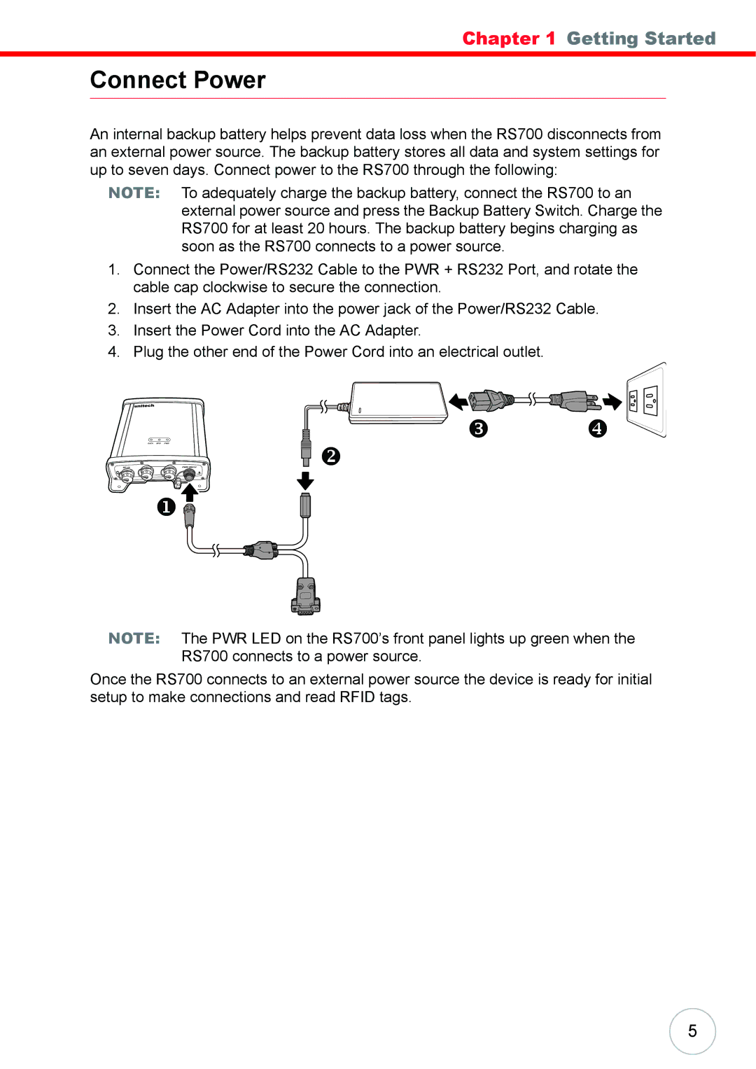 Unitech RS700 user manual Connect Power 