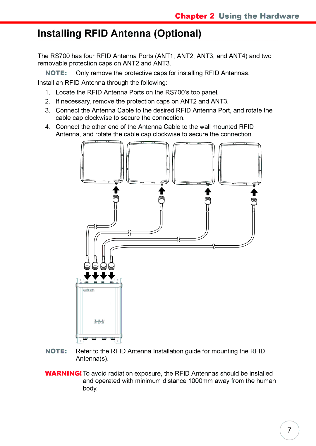 Unitech RS700 user manual Installing Rfid Antenna Optional 