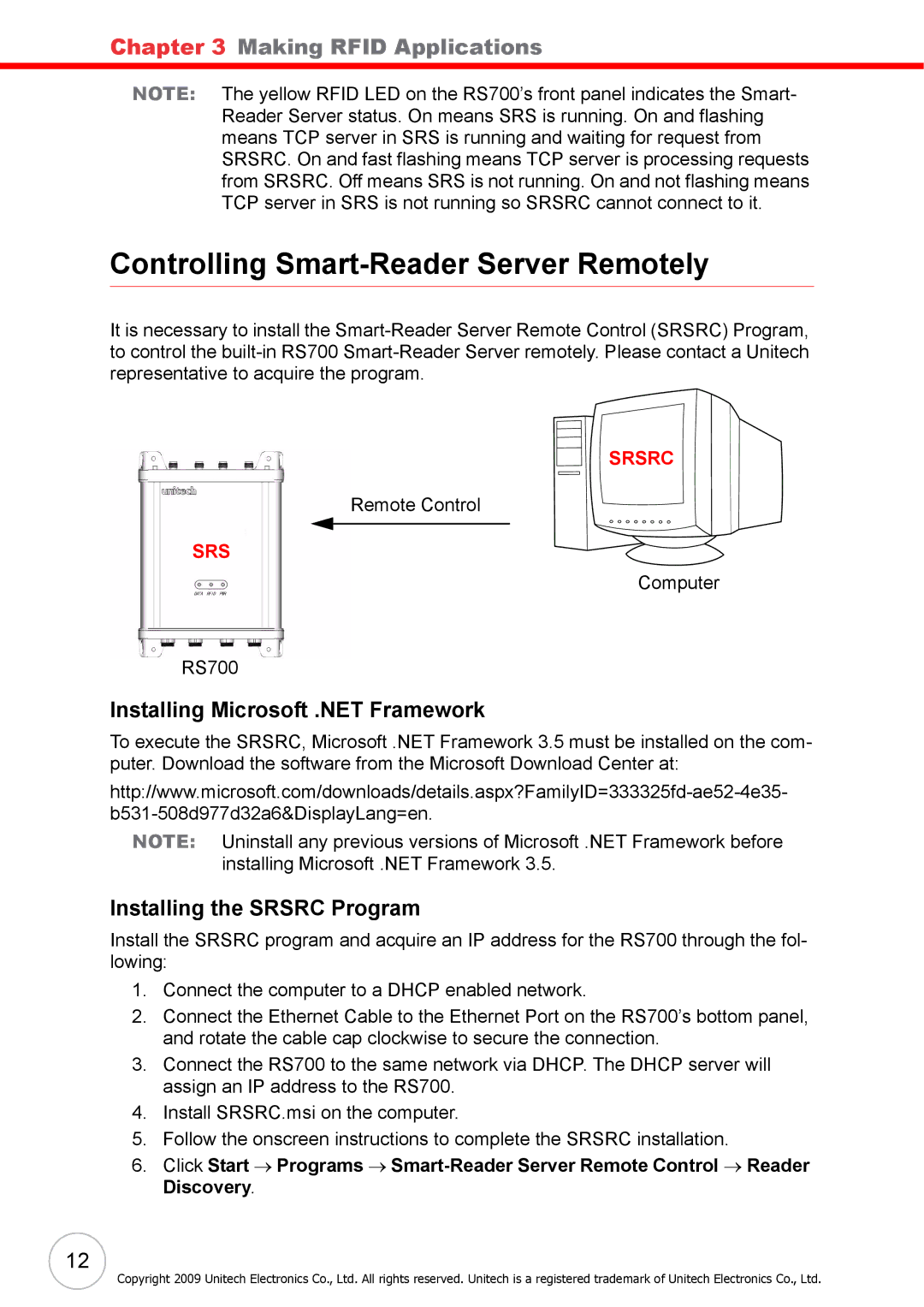 Unitech RS700 Controlling Smart-Reader Server Remotely, Installing Microsoft .NET Framework, Installing the Srsrc Program 