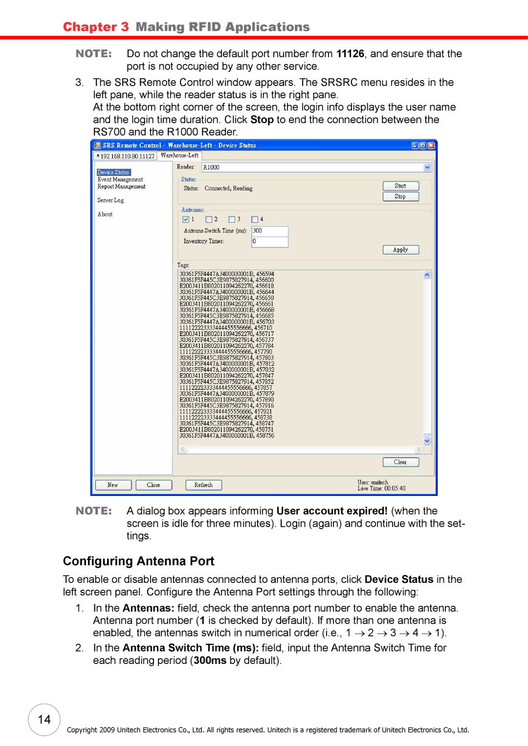 Unitech RS700 user manual Configuring Antenna Port 