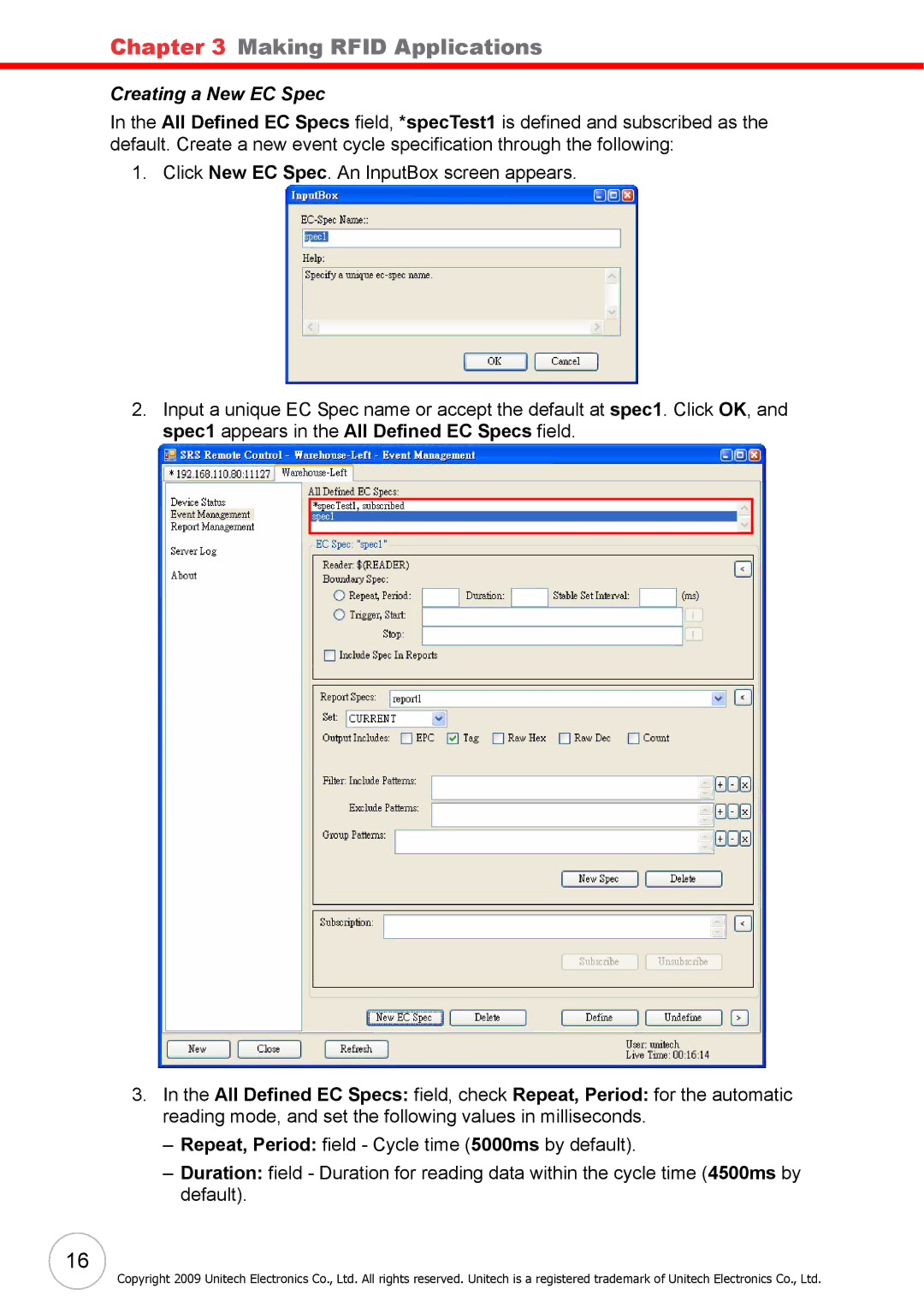 Unitech RS700 user manual Creating a New EC Spec 