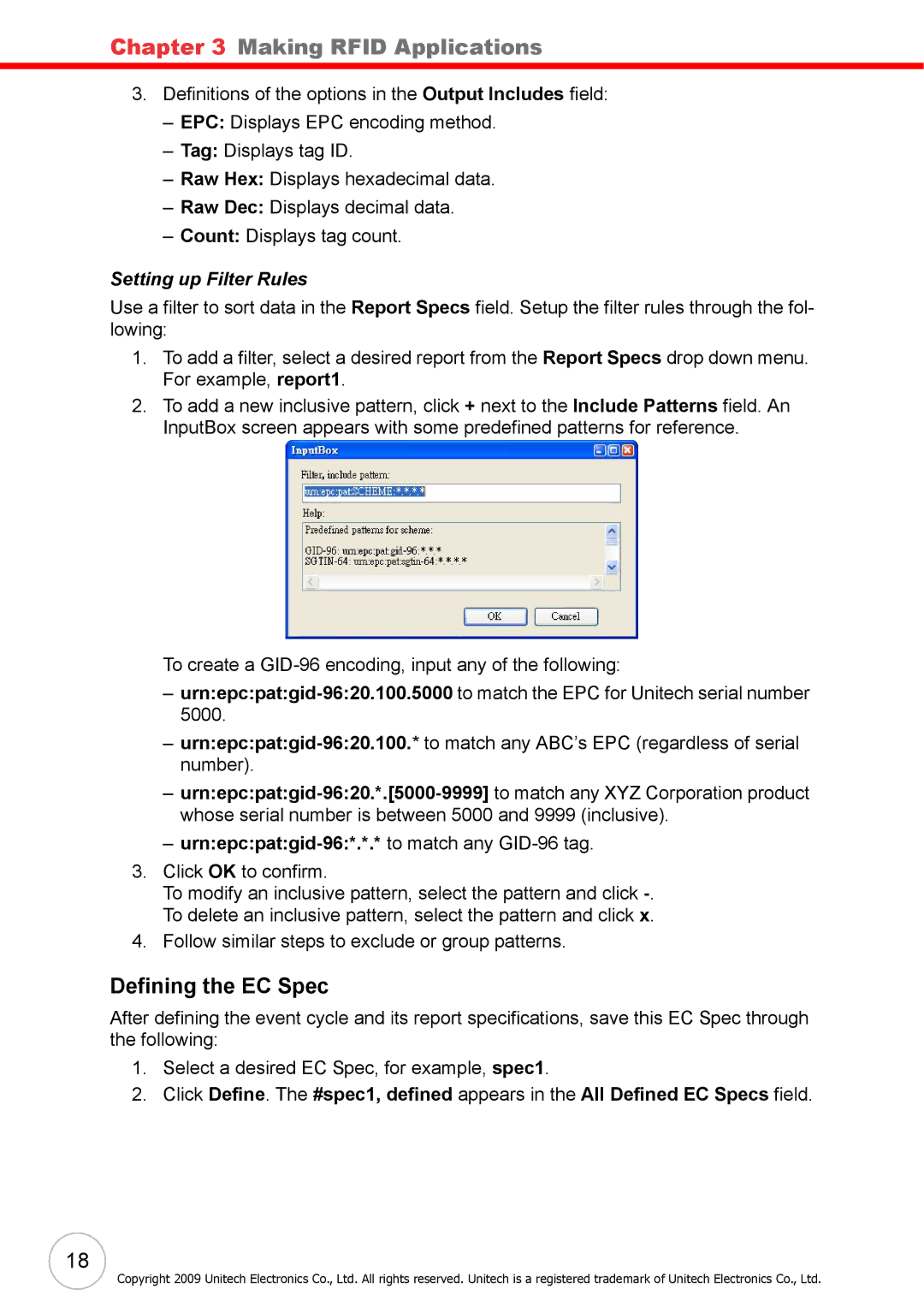 Unitech RS700 user manual Defining the EC Spec, Urnepcpatgid-96*.*.* to match any GID-96 tag 