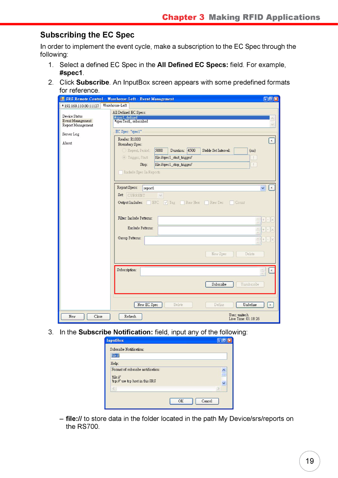 Unitech RS700 user manual Subscribing the EC Spec 