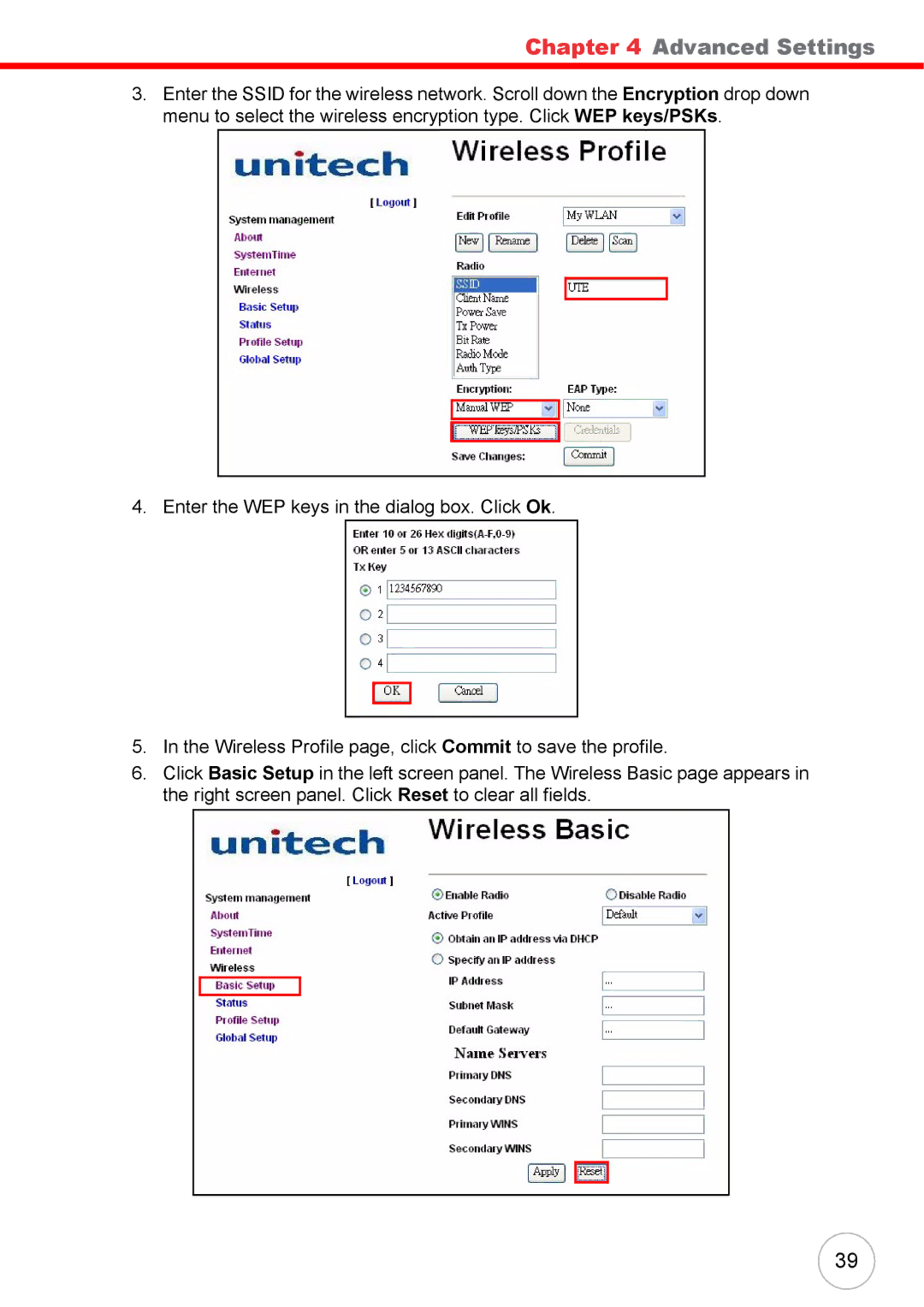 Unitech RS700 user manual Advanced Settings 