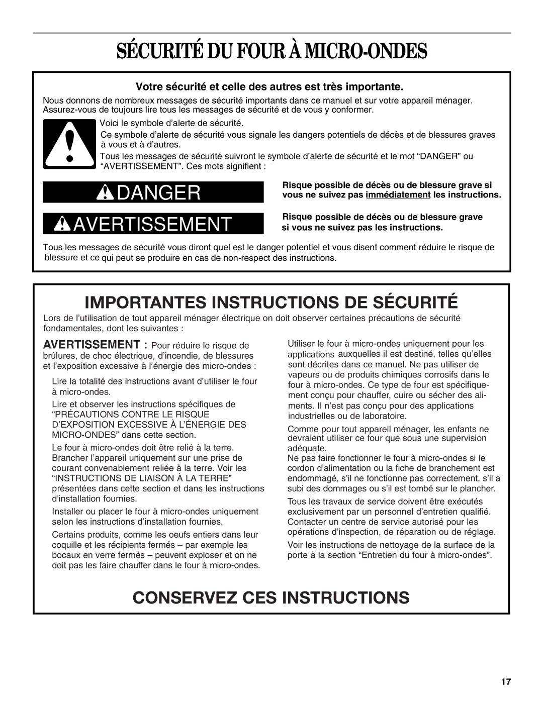 United Appliances YMH1150XM manual Sécurité DU Four À MICRO-ONDES, Votre sécurité et celle des autres est très importante 