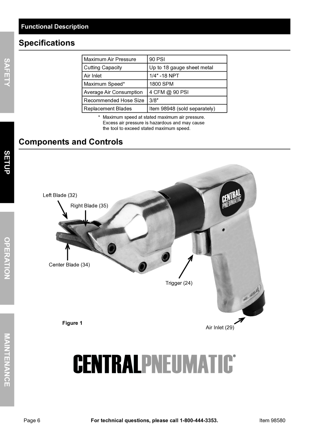 United States Pumice Company 98580 manual Specifications, Components and Controls 