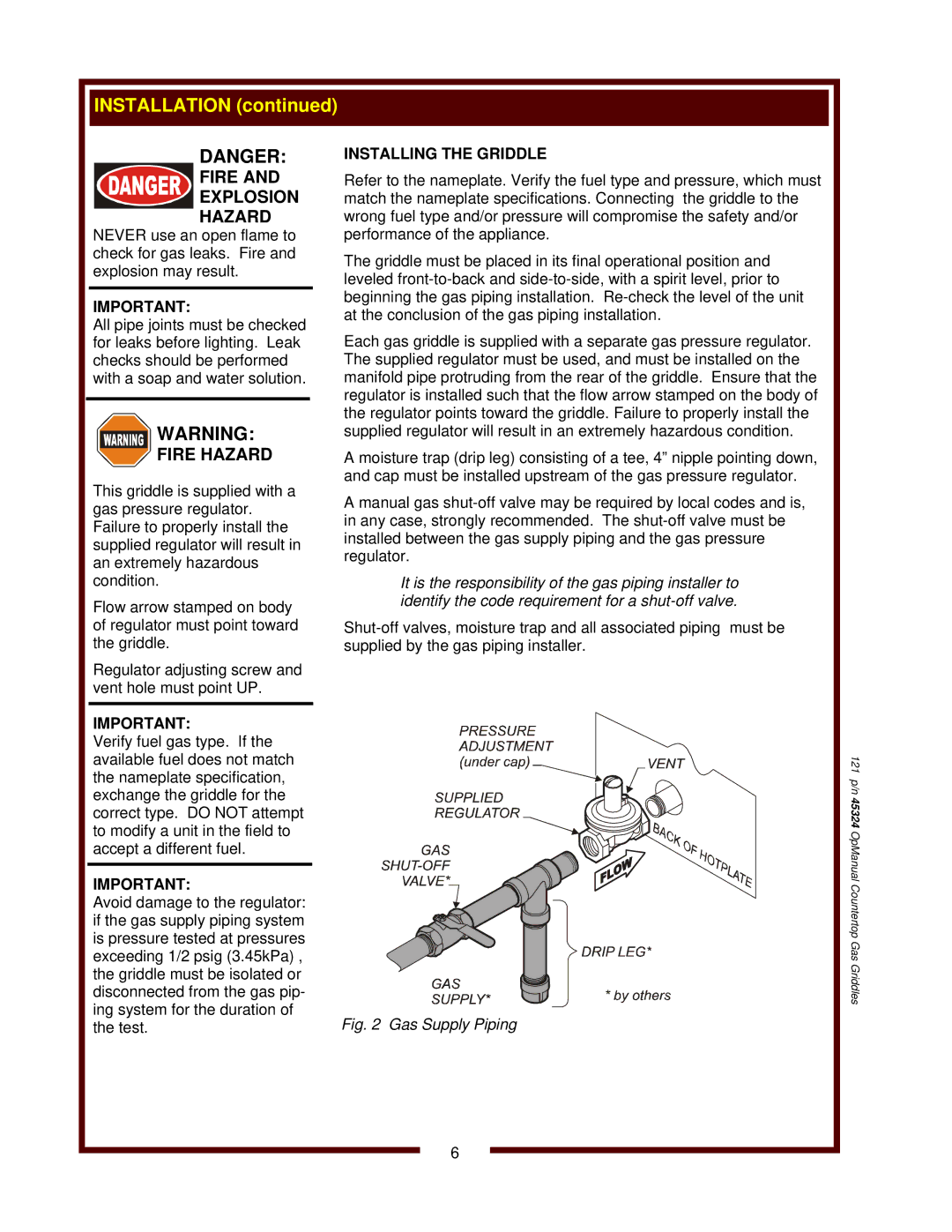 United States Pumice Company WG-2424G, WG-3036G, WG-2436G, WG-3048G manual Fire Explosion Hazard 