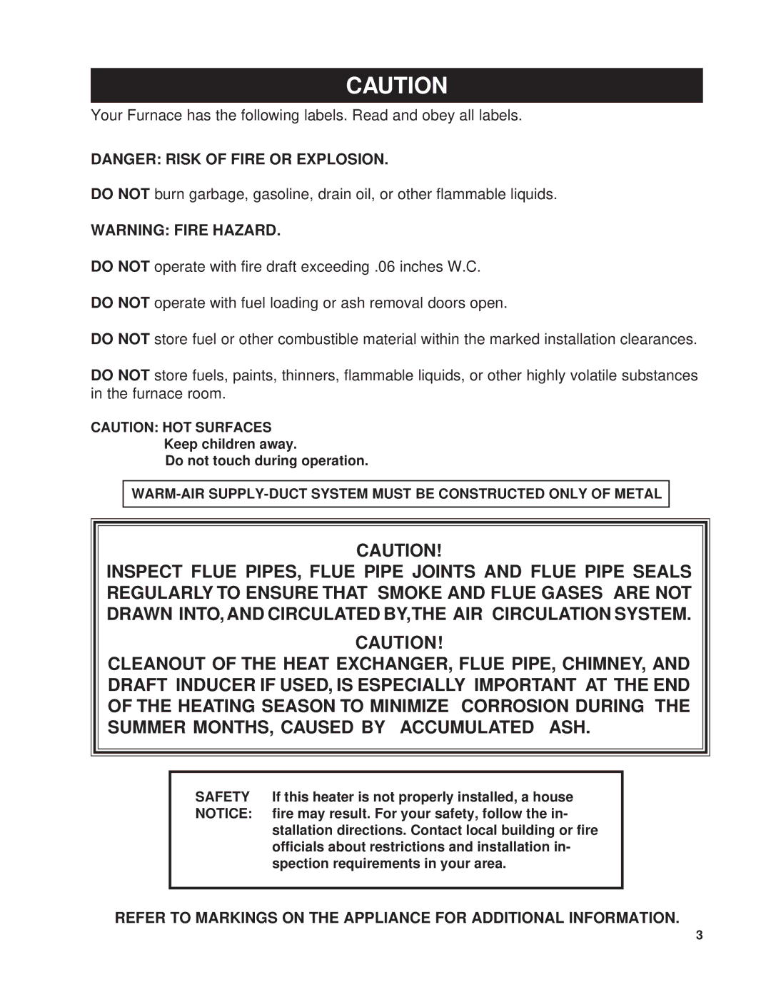 United States Stove 1200G owner manual Safety 