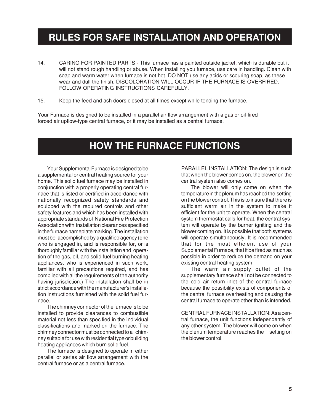 United States Stove 1200G owner manual HOW the Furnace Functions 