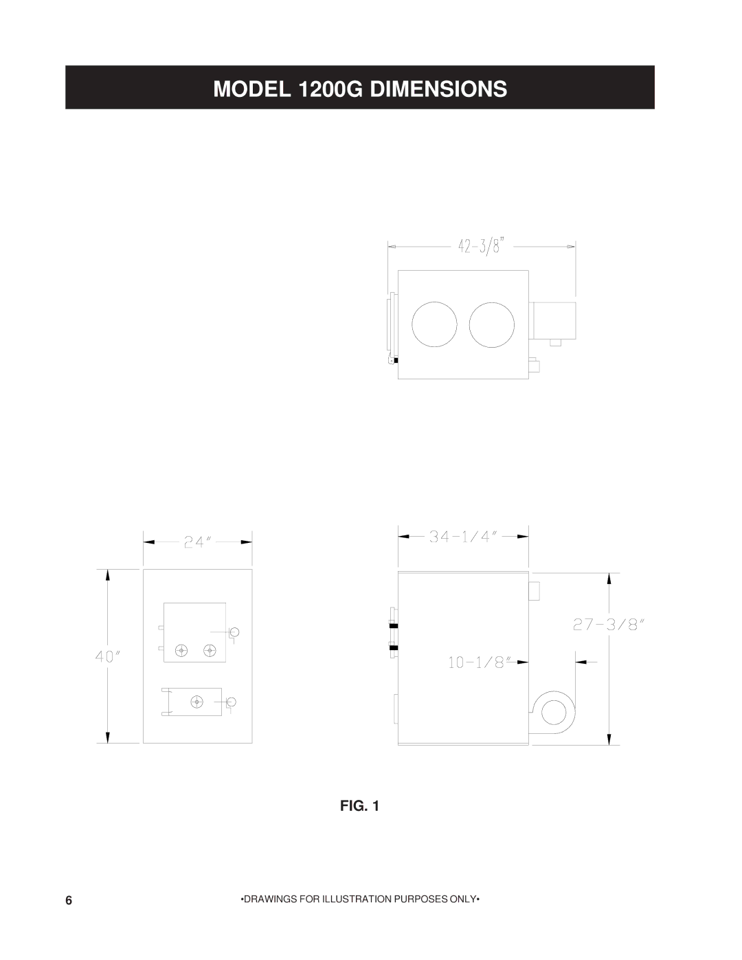 United States Stove owner manual Model 1200G Dimensions 