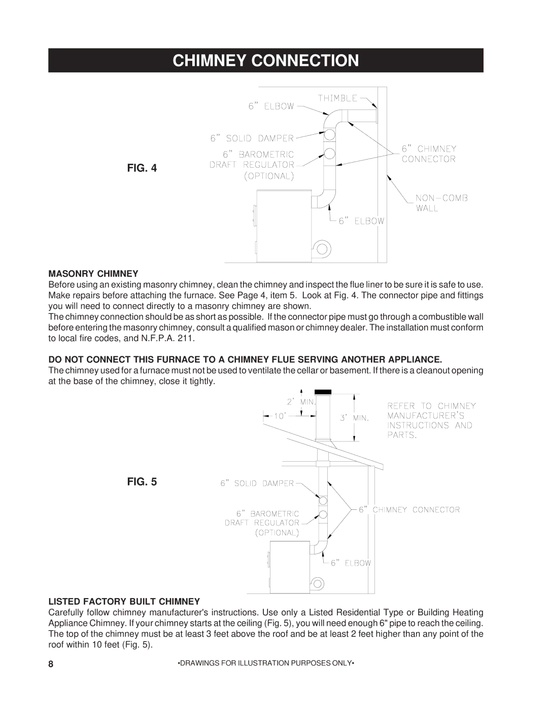 United States Stove 1200G owner manual Chimney Connection, Masonry Chimney 