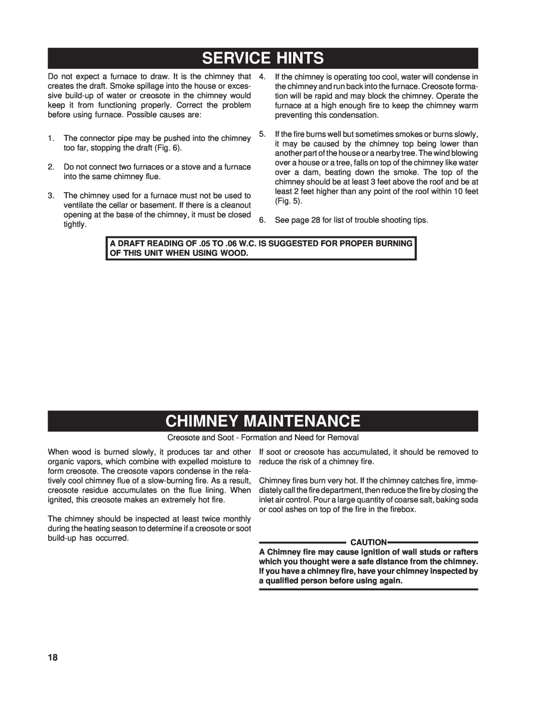 United States Stove 1200G owner manual Service Hints, Chimney Maintenance 