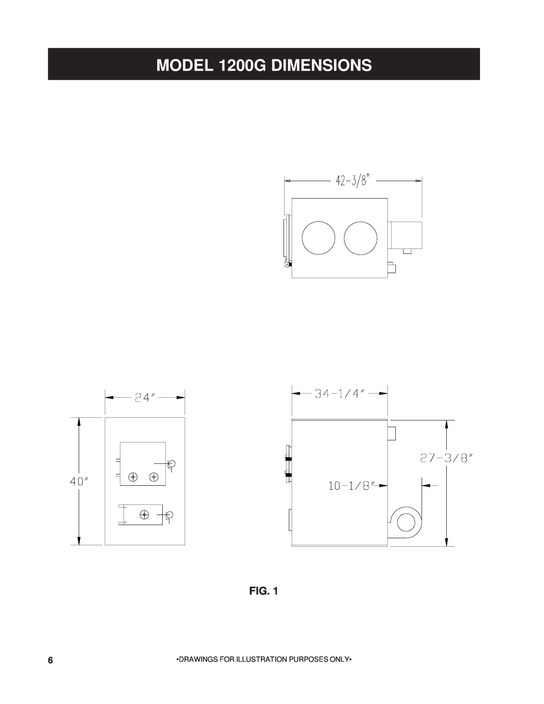 United States Stove owner manual MODEL 1200G DIMENSIONS, Drawings For Illustration Purposes Only 