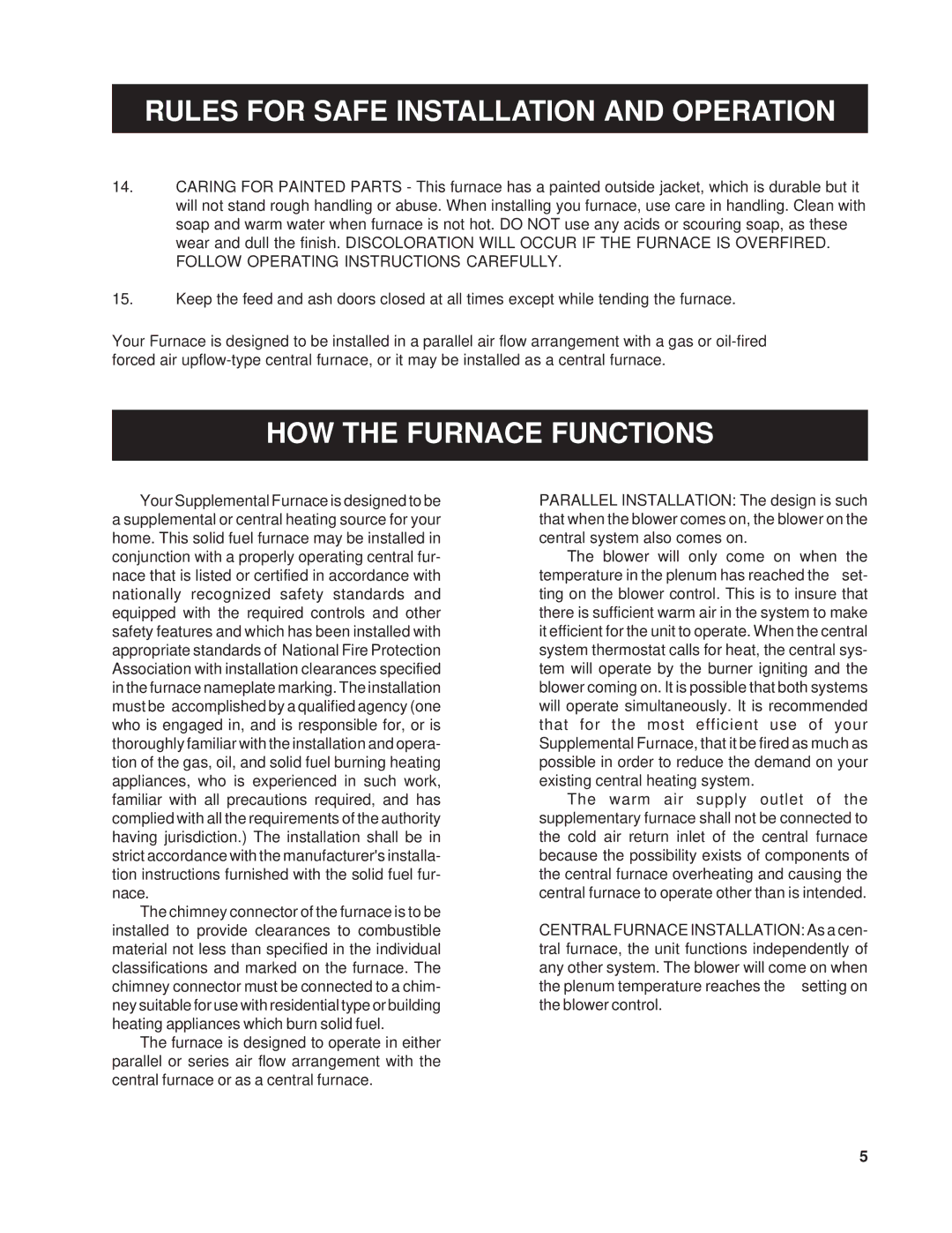 United States Stove 1200Q owner manual HOW the Furnace Functions 