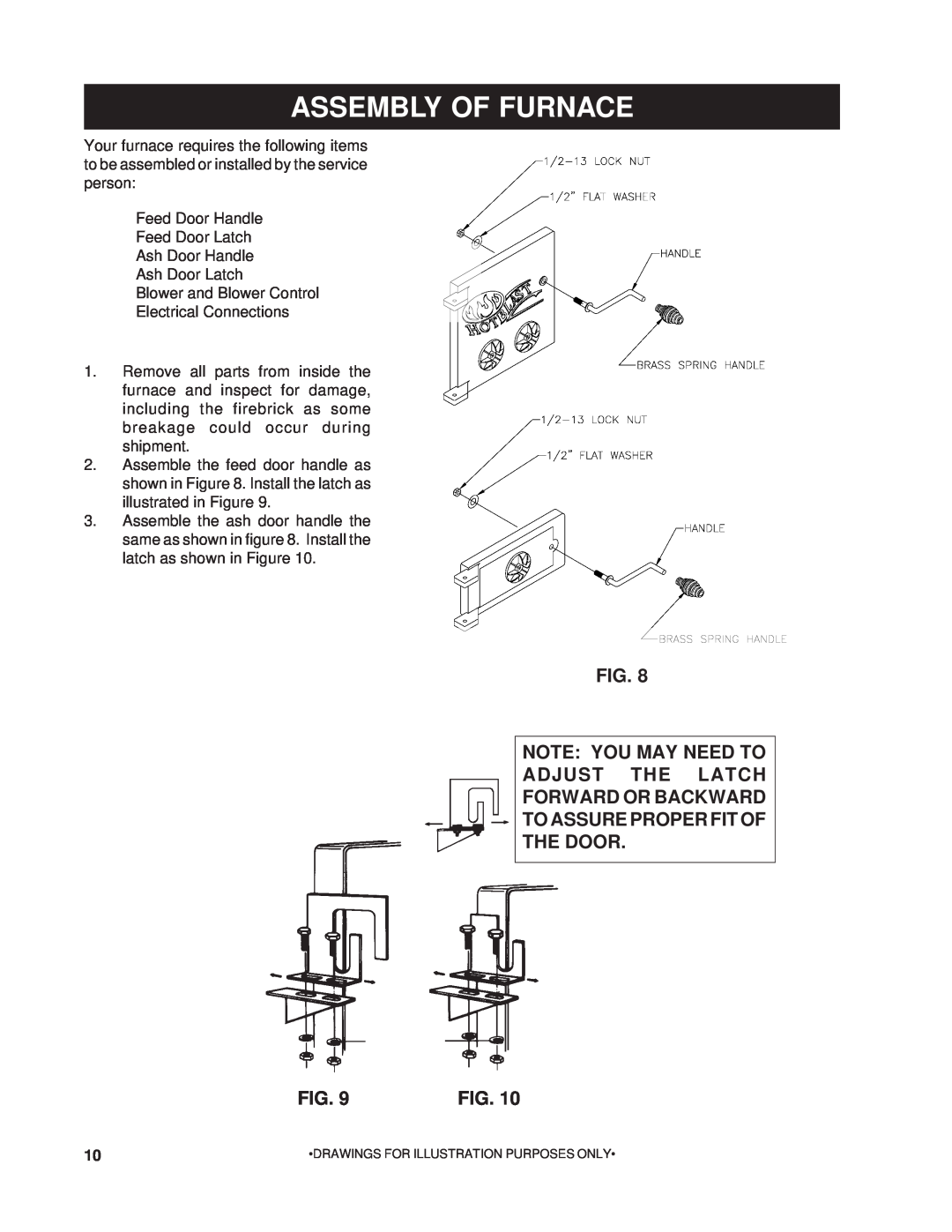 United States Stove 1200Q owner manual Assembly Of Furnace, Fig. Note You May Need To Adjust The Latch, The Door 