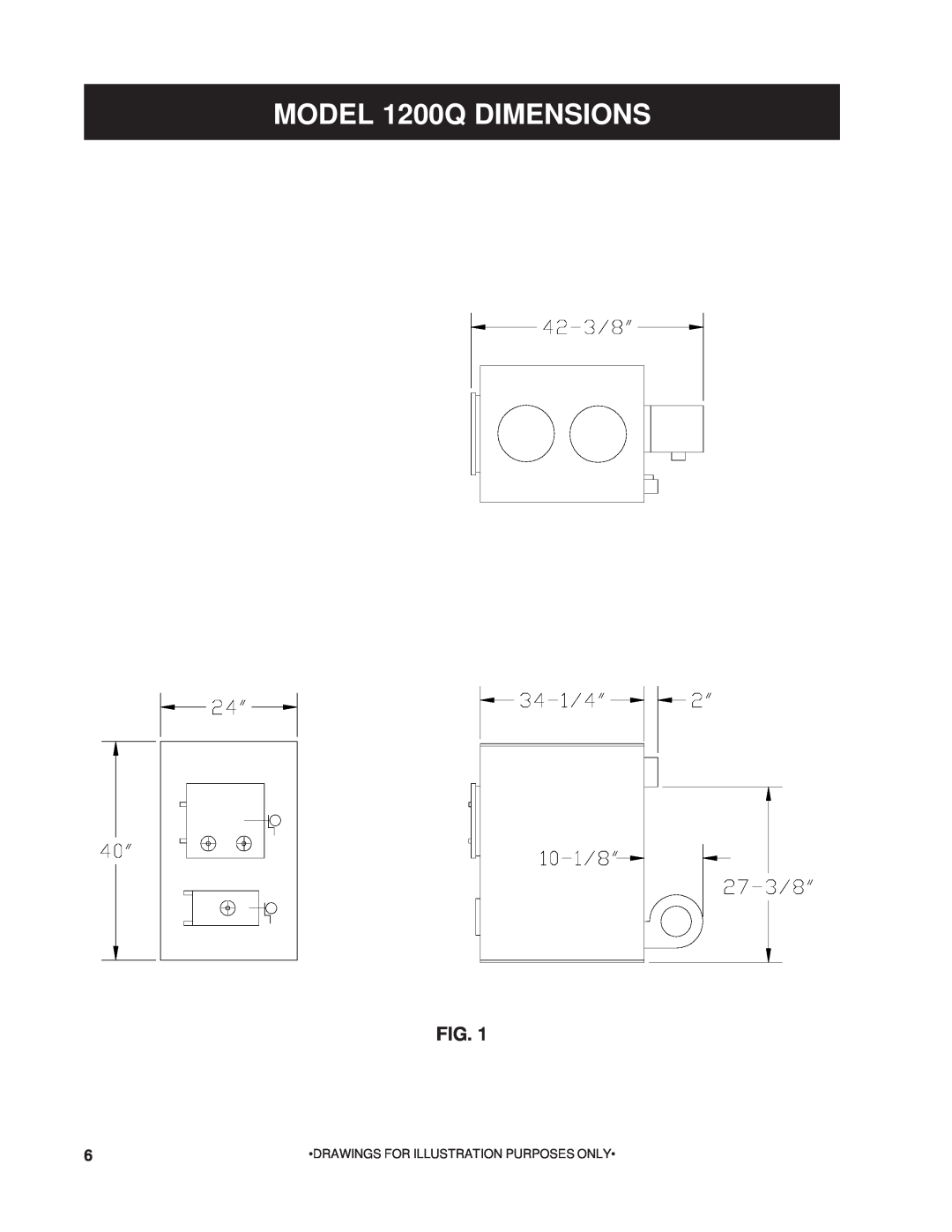United States Stove owner manual MODEL 1200Q DIMENSIONS, Fig, •Drawings For Illustration Purposes Only• 