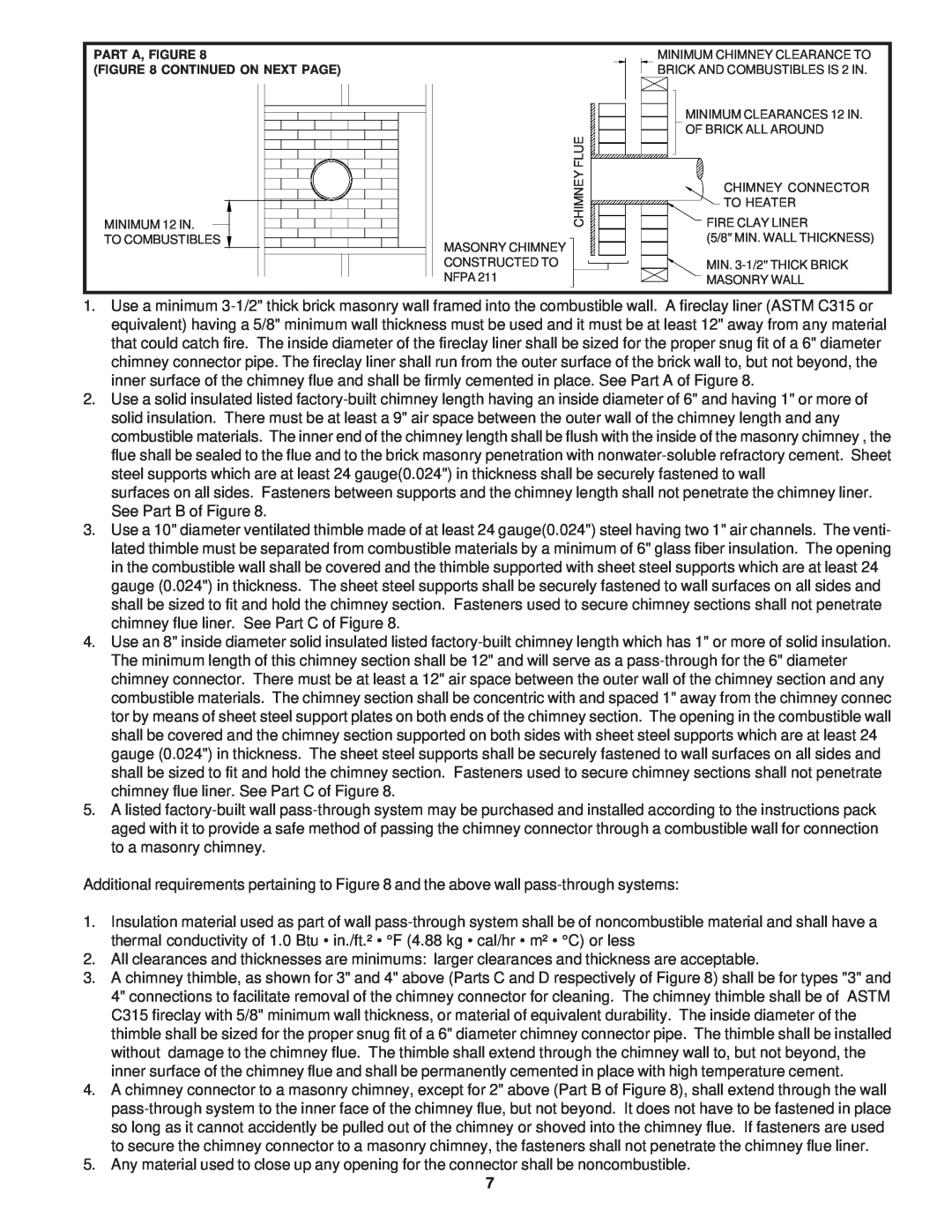 United States Stove 1261 owner manual Part A, Figure Continued On Next Page, MINIMUM 12 IN TO COMBUSTIBLES, Masonry Wall 