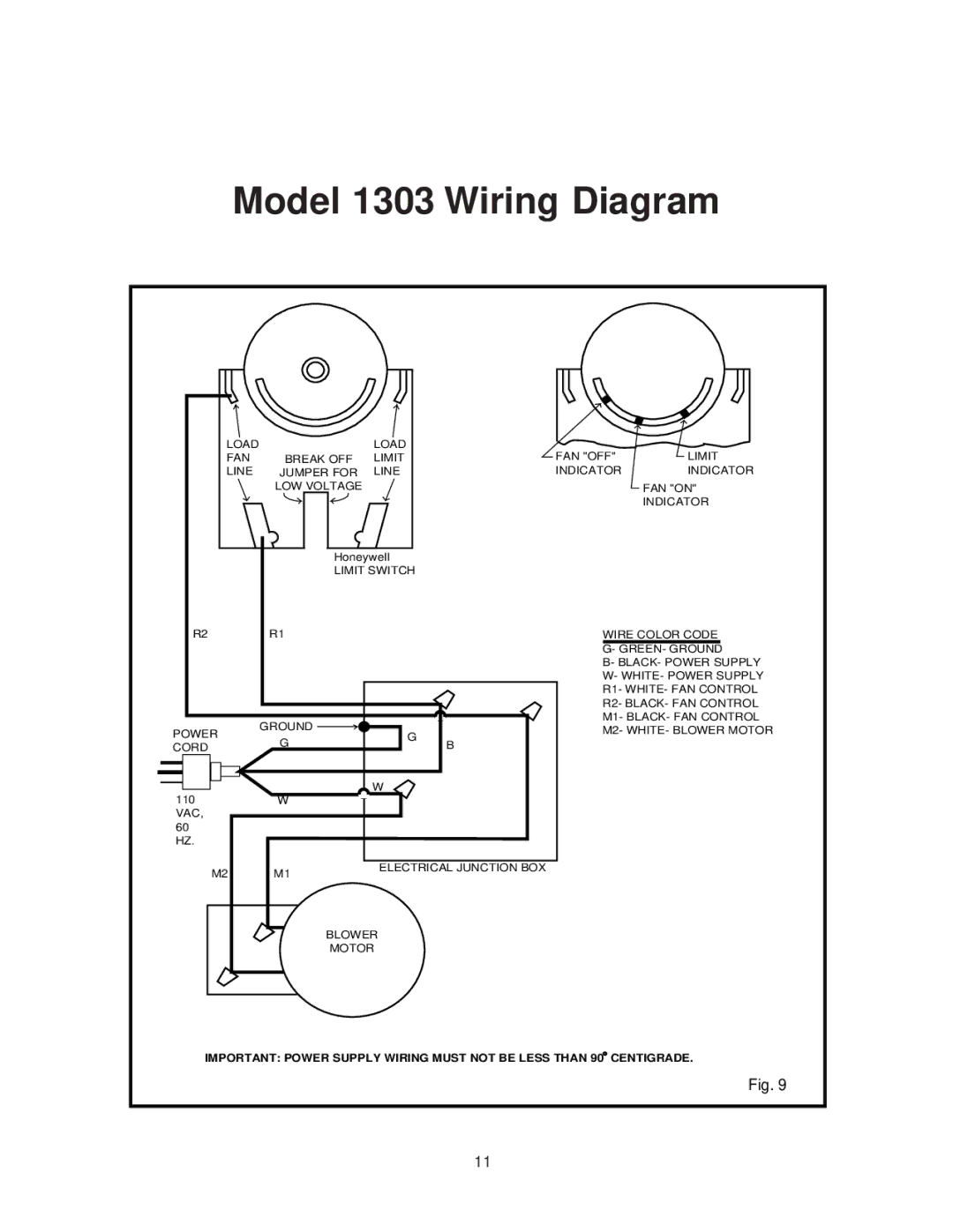 United States Stove AIR warranty Model 1303 Wiring Diagram 