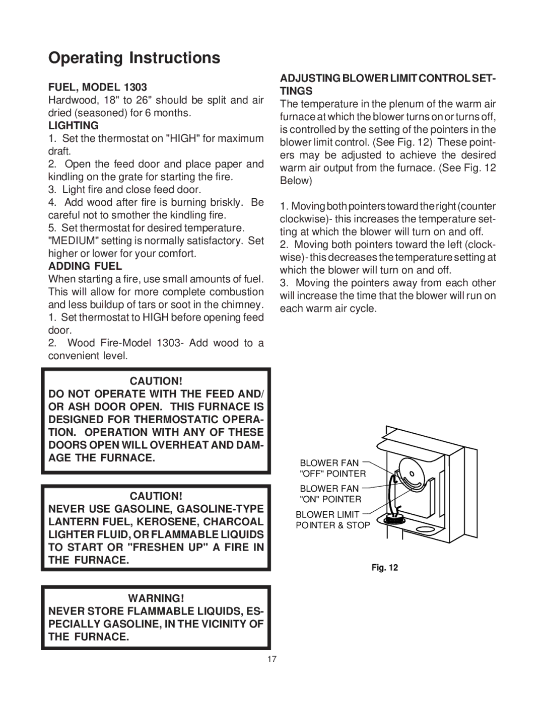 United States Stove AIR, 1303 warranty Operating Instructions, Lighting 