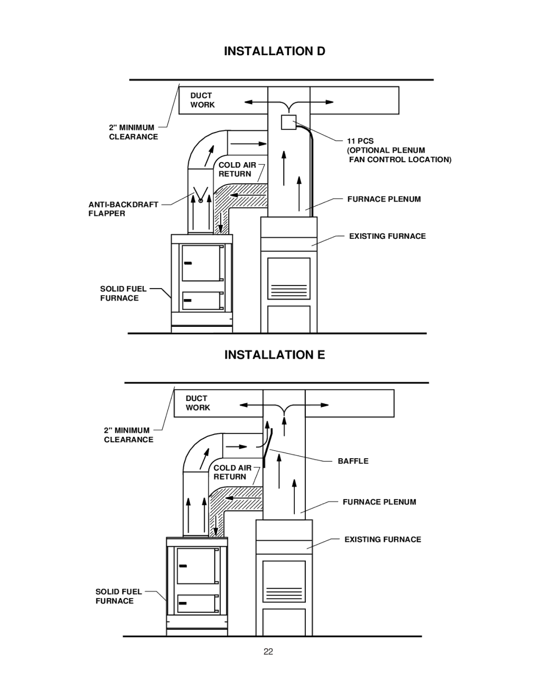 United States Stove 1303, AIR warranty Installation E 