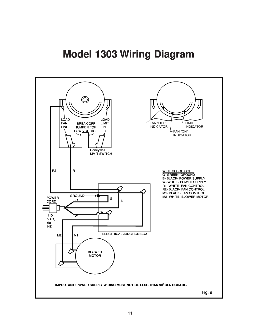United States Stove AIR warranty Model 1303 Wiring Diagram 