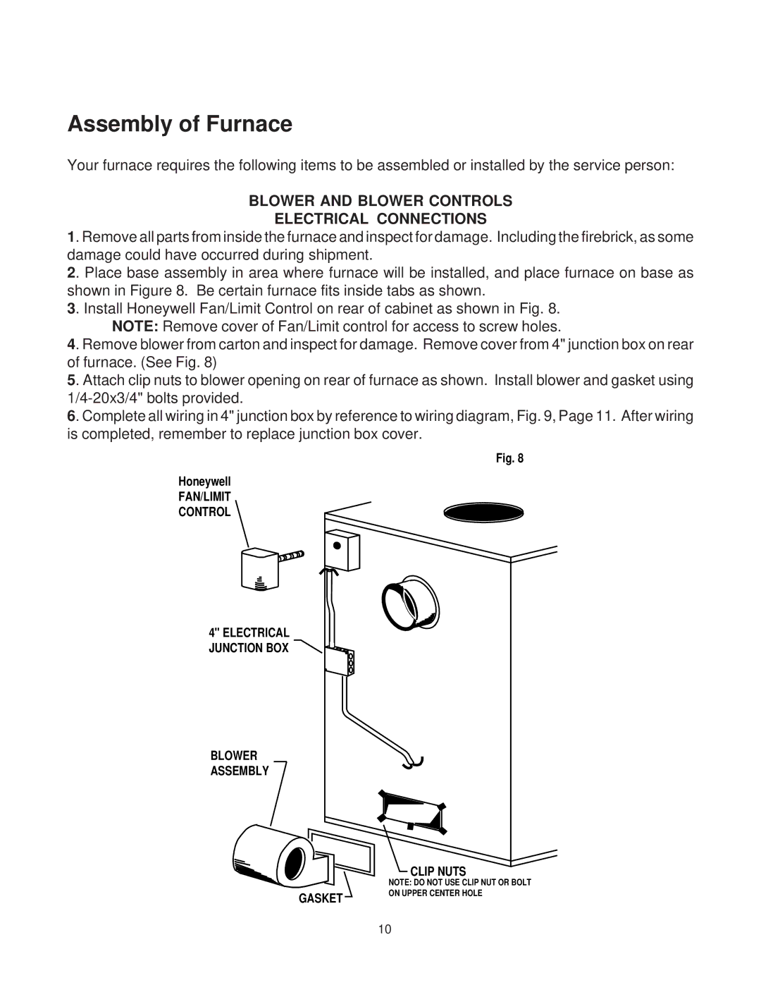 United States Stove 1321 warranty Assembly of Furnace, Blower and Blower Controls Electrical Connections 