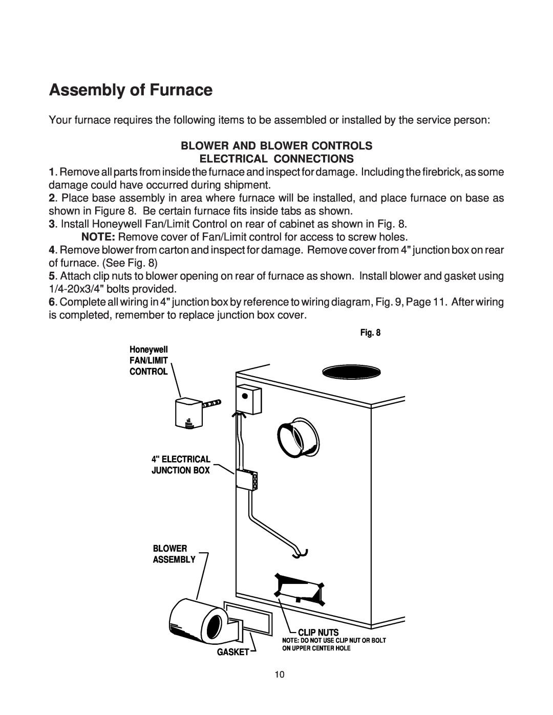 United States Stove 1321 warranty Assembly of Furnace, Blower And Blower Controls Electrical Connections 