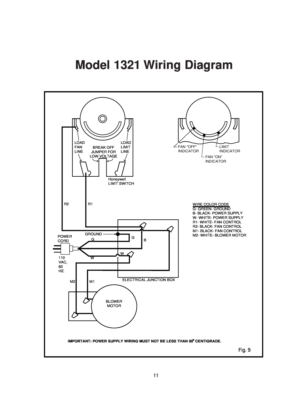 United States Stove warranty Model 1321 Wiring Diagram 