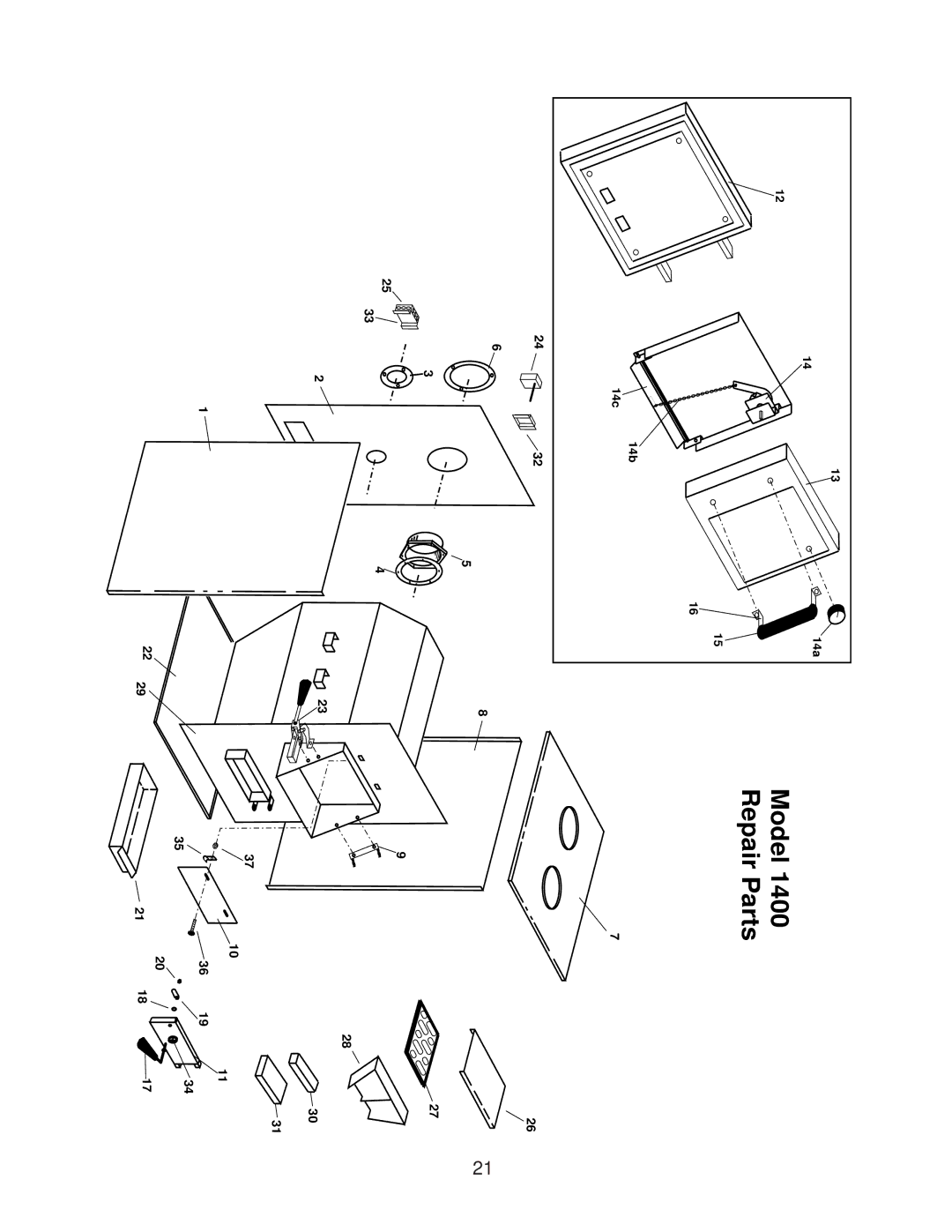 United States Stove 1300 owner manual Model 1400 Repair Parts 