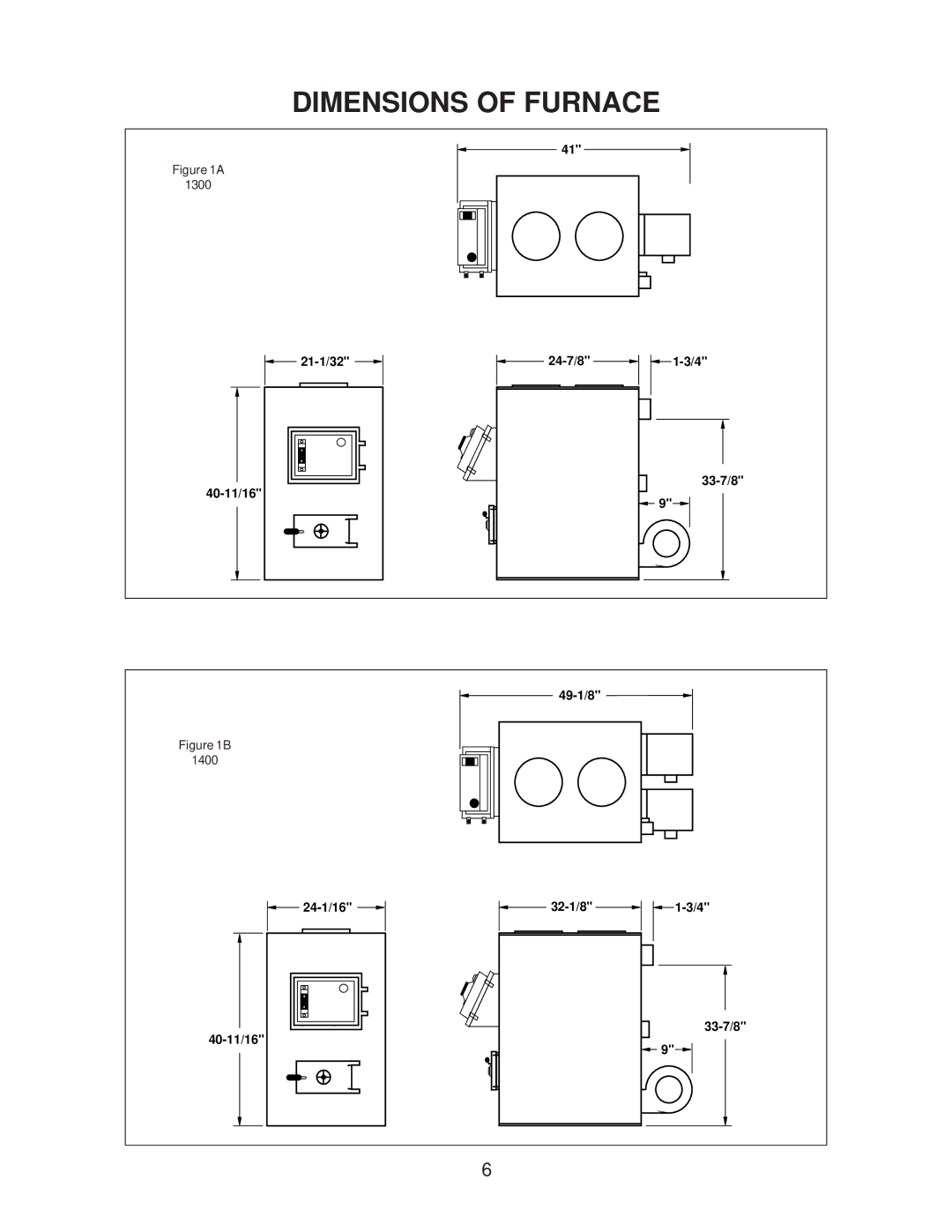 United States Stove 1400, 1300 owner manual Dimensions of Furnace 