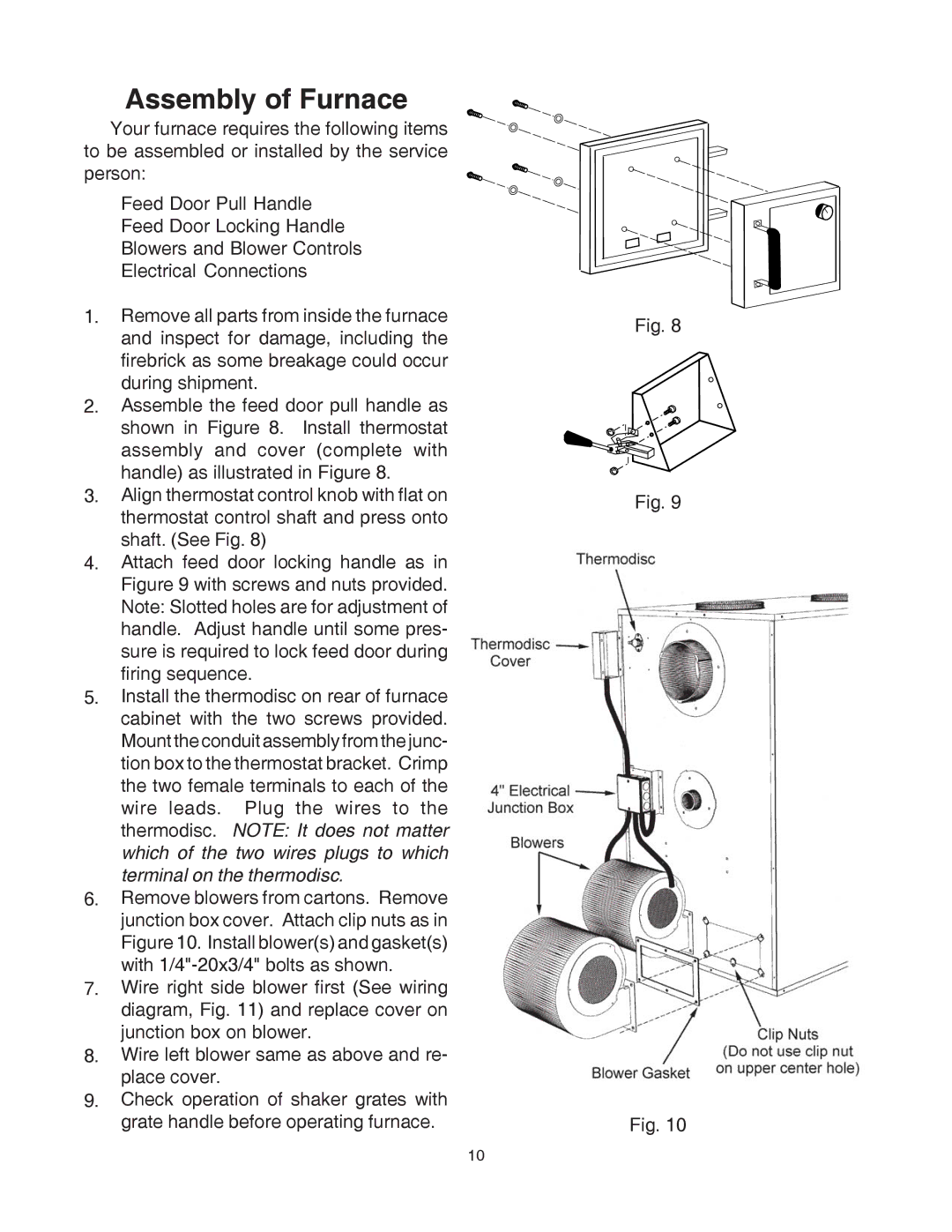 United States Stove 1500 owner manual Assembly of Furnace 