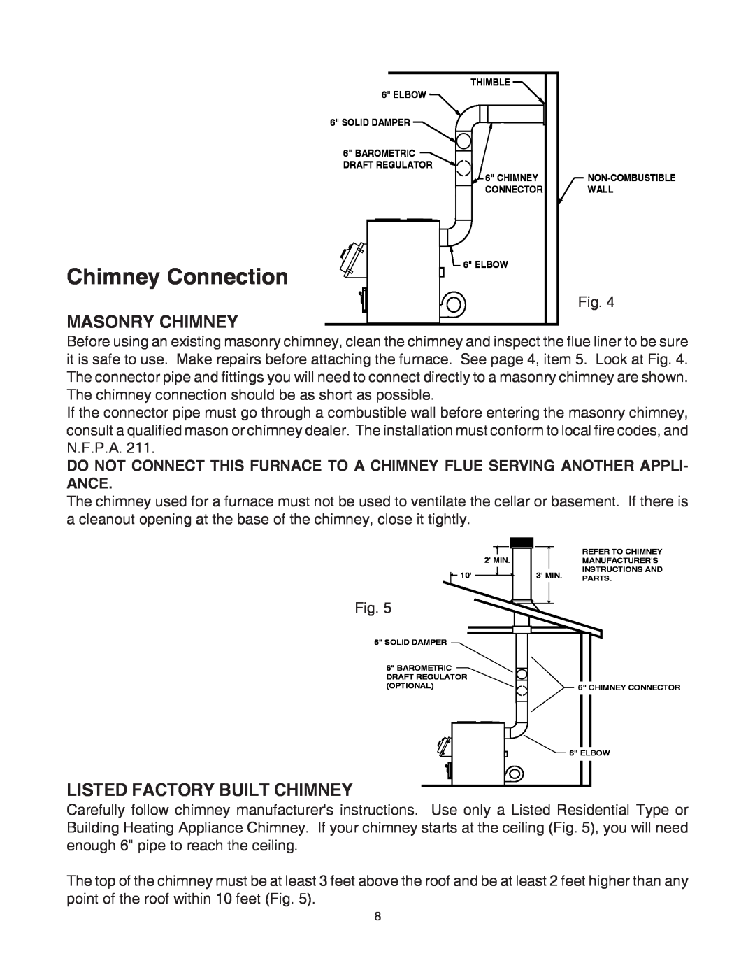 United States Stove 1500 owner manual Chimney Connection, Masonry Chimney, Listed Factory Built Chimney 