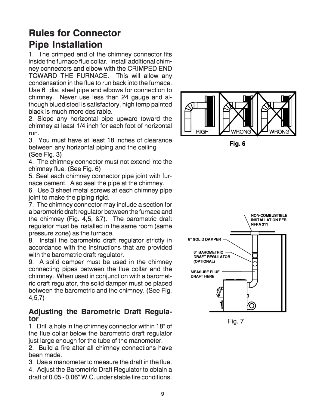 United States Stove 1500 owner manual Rules for Connector Pipe Installation, Adjusting the Barometric Draft Regula- tor 
