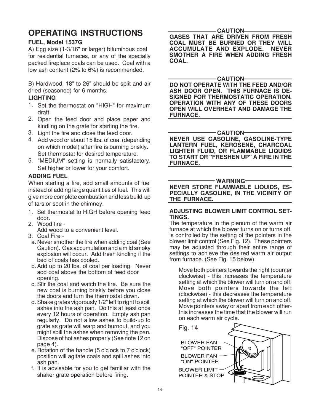 United States Stove 1537G owner manual Operating Instructions 