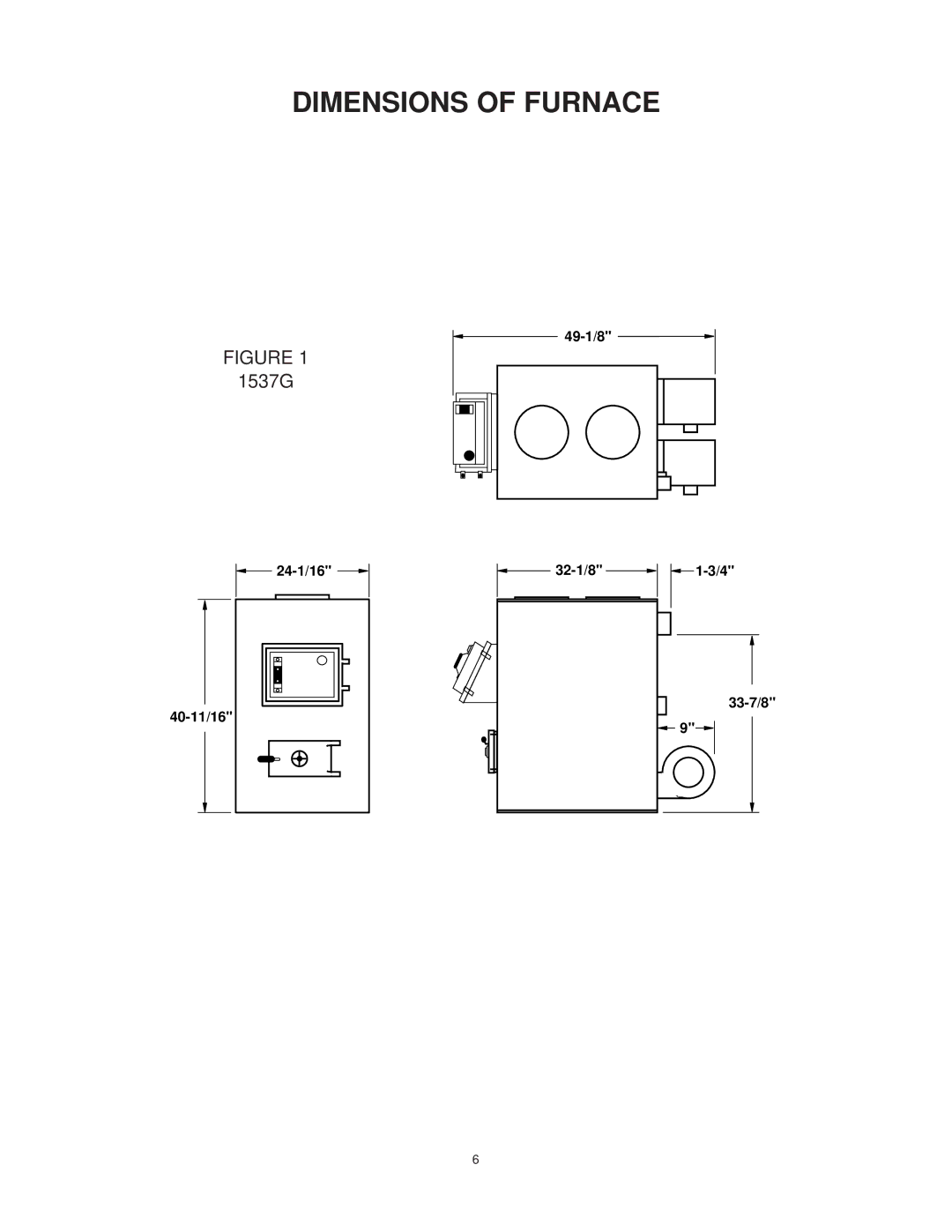 United States Stove 1537G owner manual Dimensions of Furnace, 1400/1500 24-1/16 40-11/16 32-1/8 33-7/8 