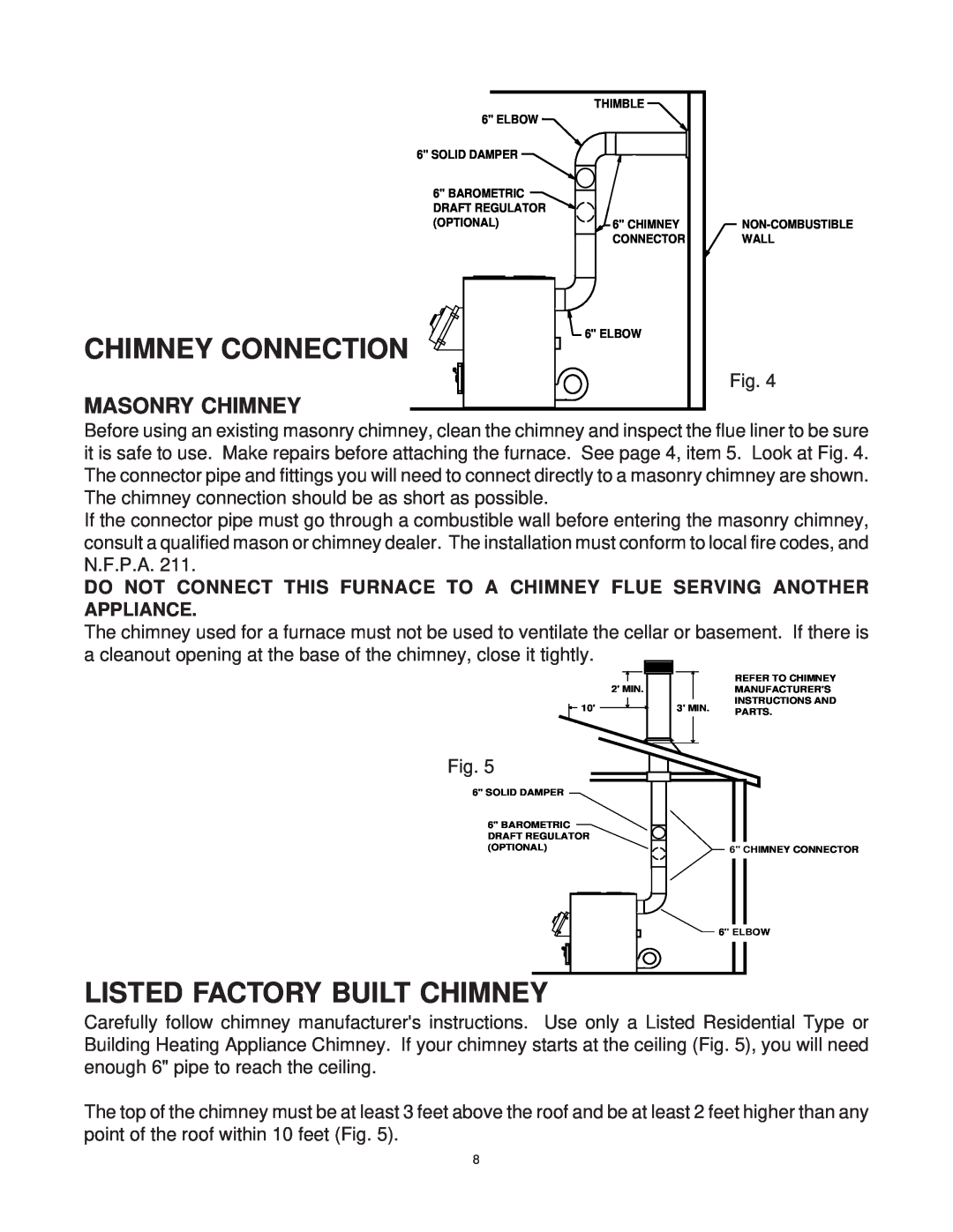 United States Stove 1537G owner manual Chimney Connection, Listed Factory Built Chimney, Masonry Chimney 