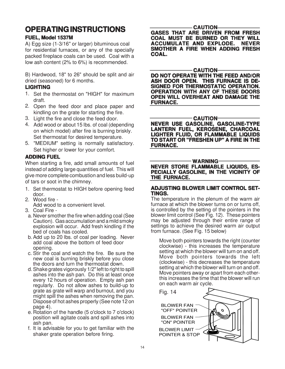 United States Stove owner manual Operatinginstructions, FUEL, Model 1537M 