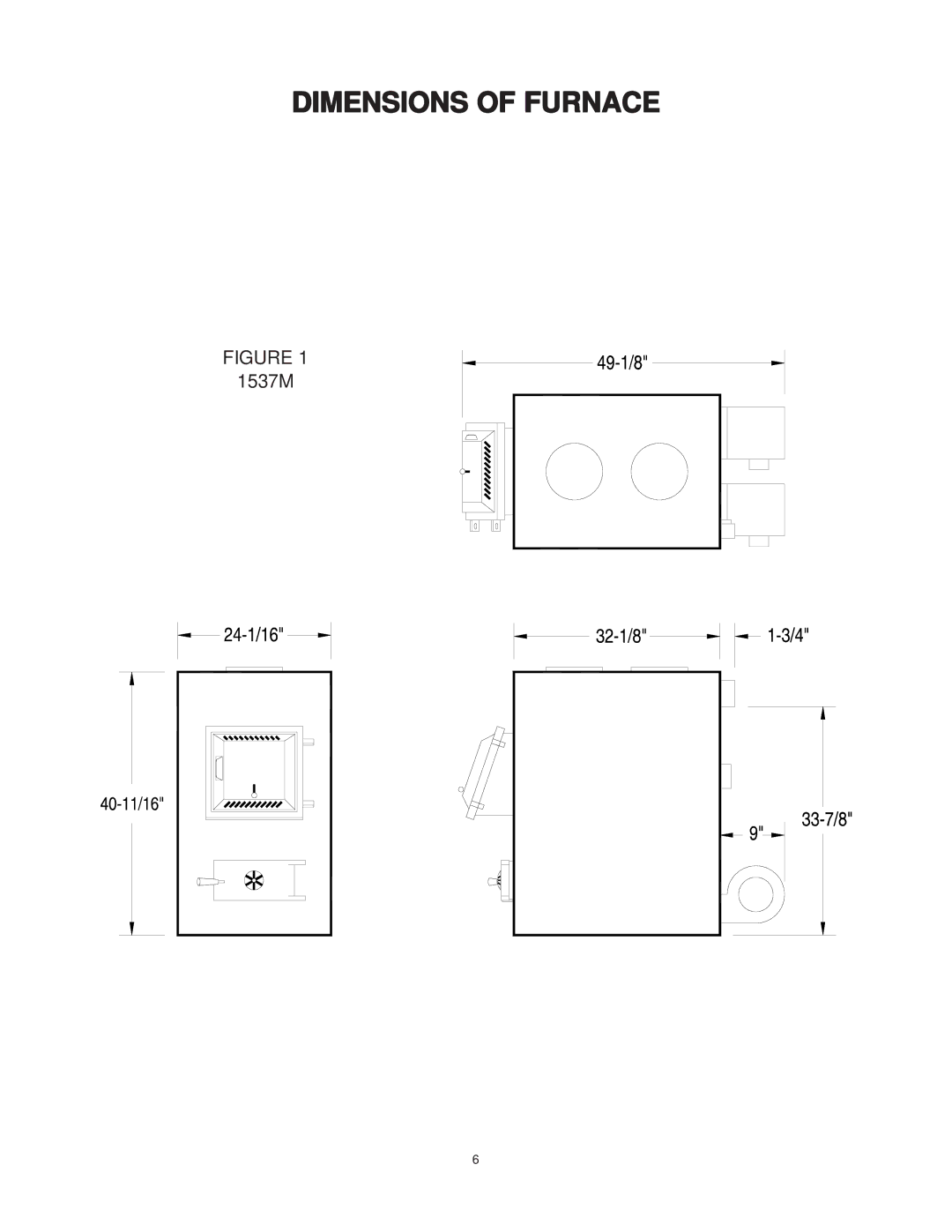 United States Stove 1537M owner manual Dimensions of Furnace 