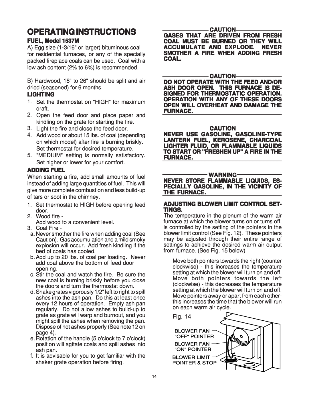 United States Stove 1537M owner manual Operatinginstructions 