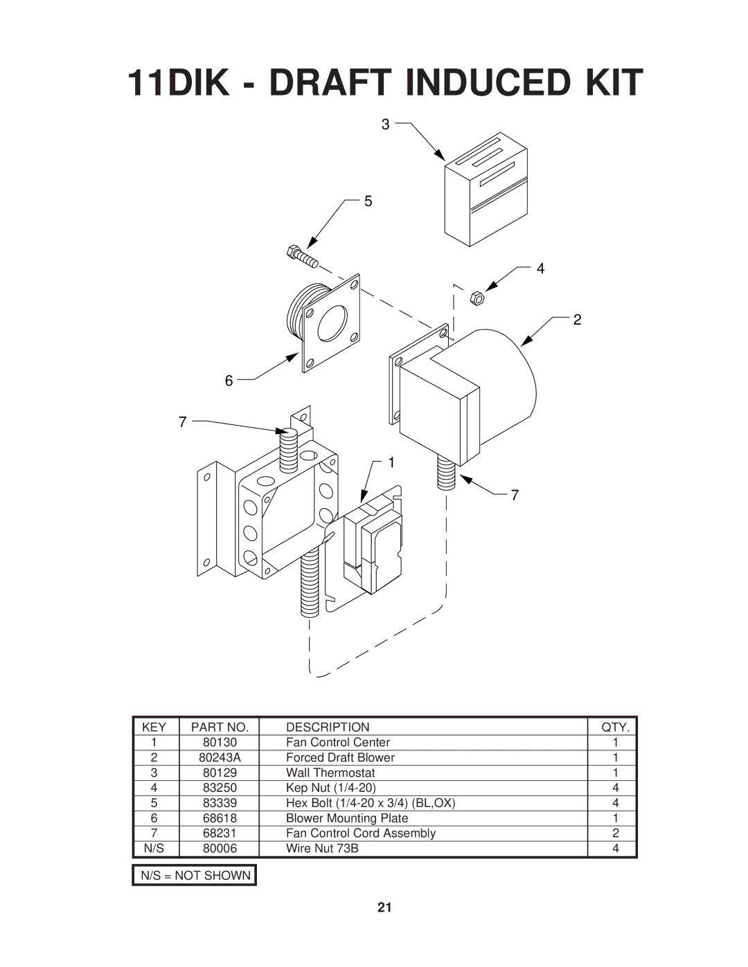 United States Stove 1537Q owner manual 11DIK Draft Induced KIT 