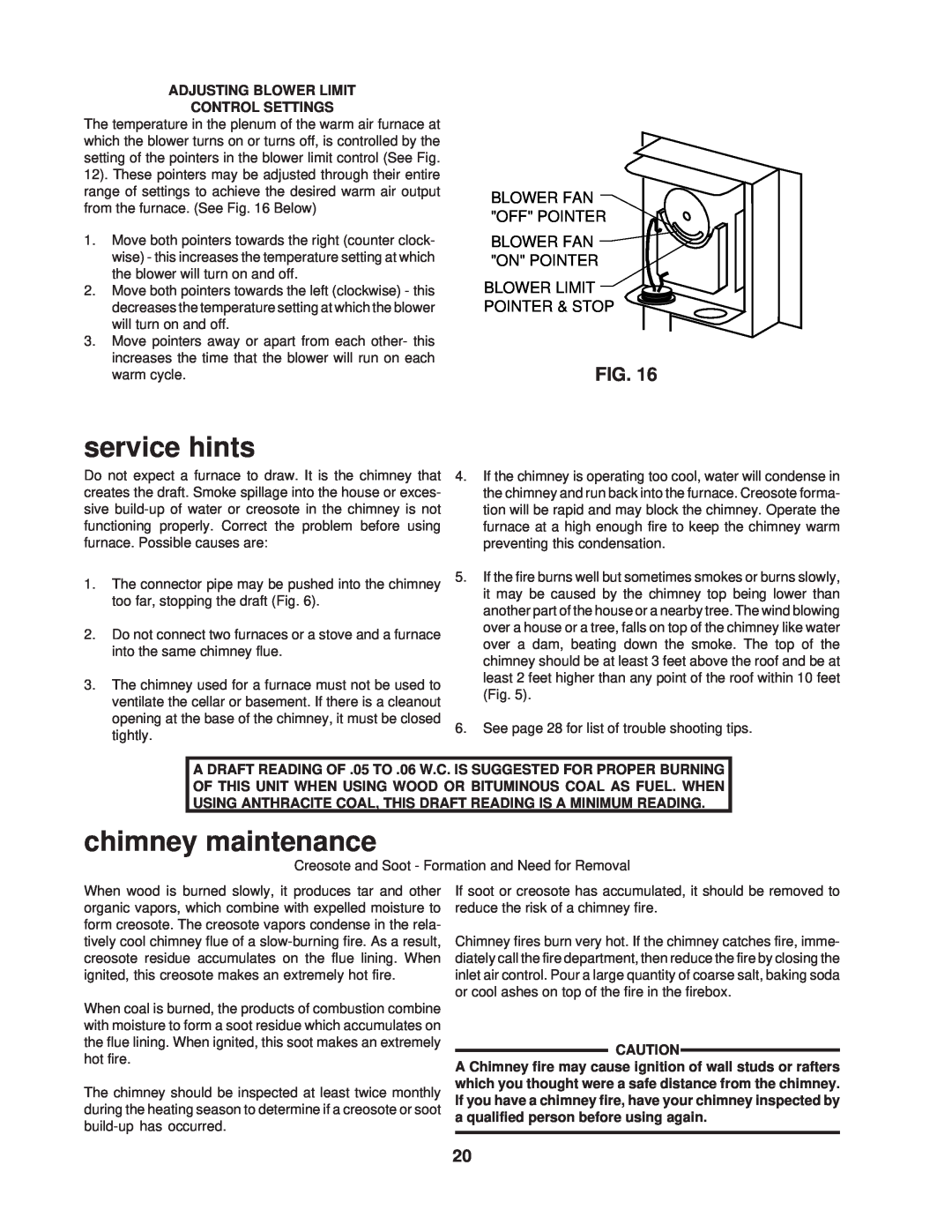 United States Stove 1537Q owner manual service hints, chimney maintenance, Blower Fan Off Pointer Blower Fan On Pointer 