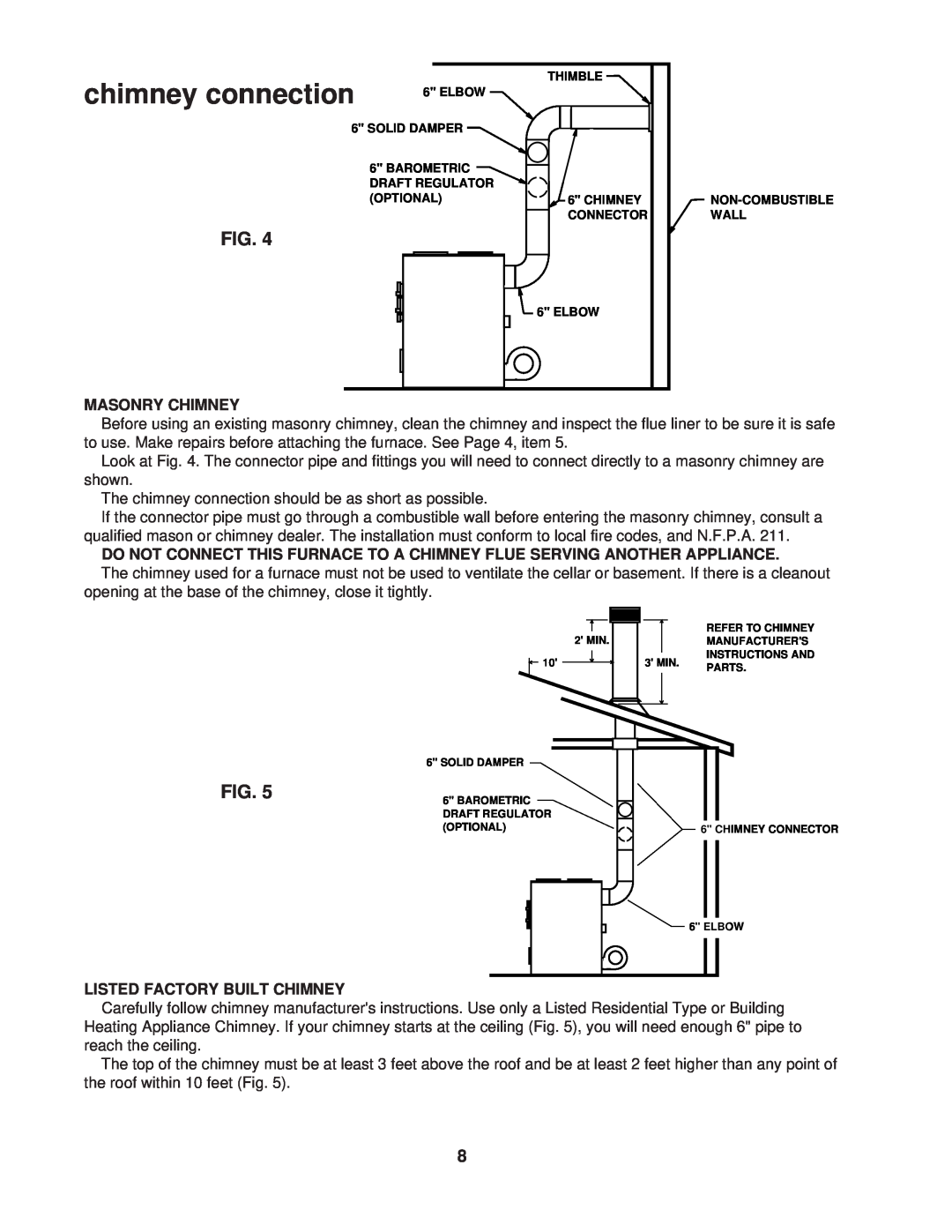 United States Stove 1537Q owner manual chimney connection, Masonry Chimney, Listed Factory Built Chimney 