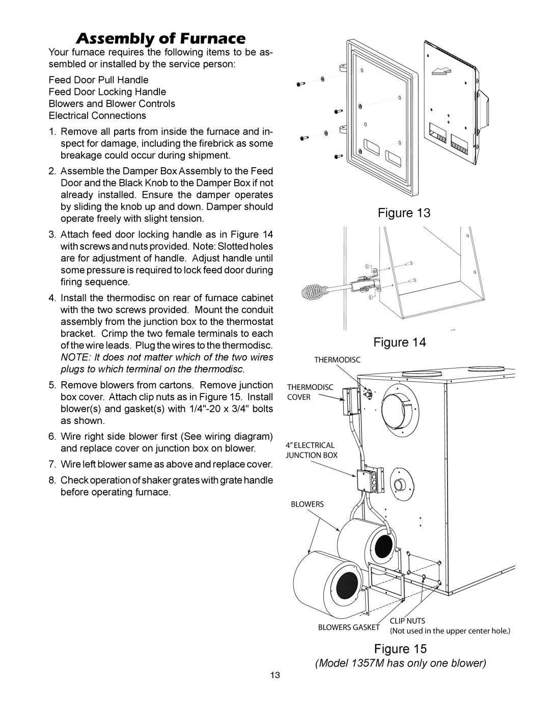 United States Stove 1357M, 1557M owner manual Assembly of Furnace 