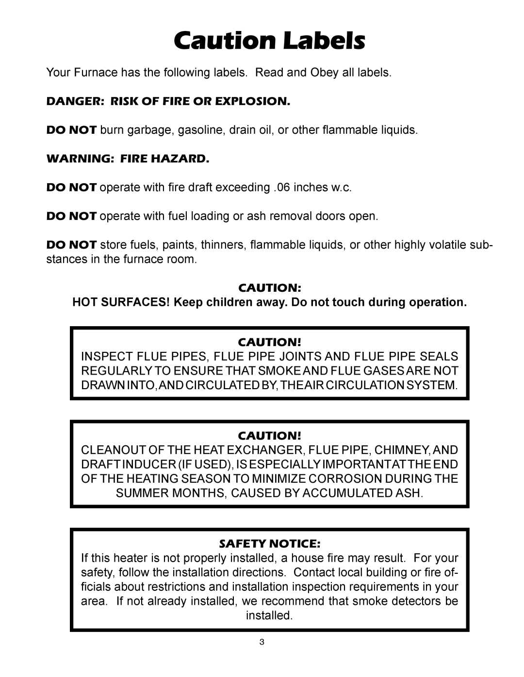 United States Stove 1357M, 1557M owner manual Safety Notice 